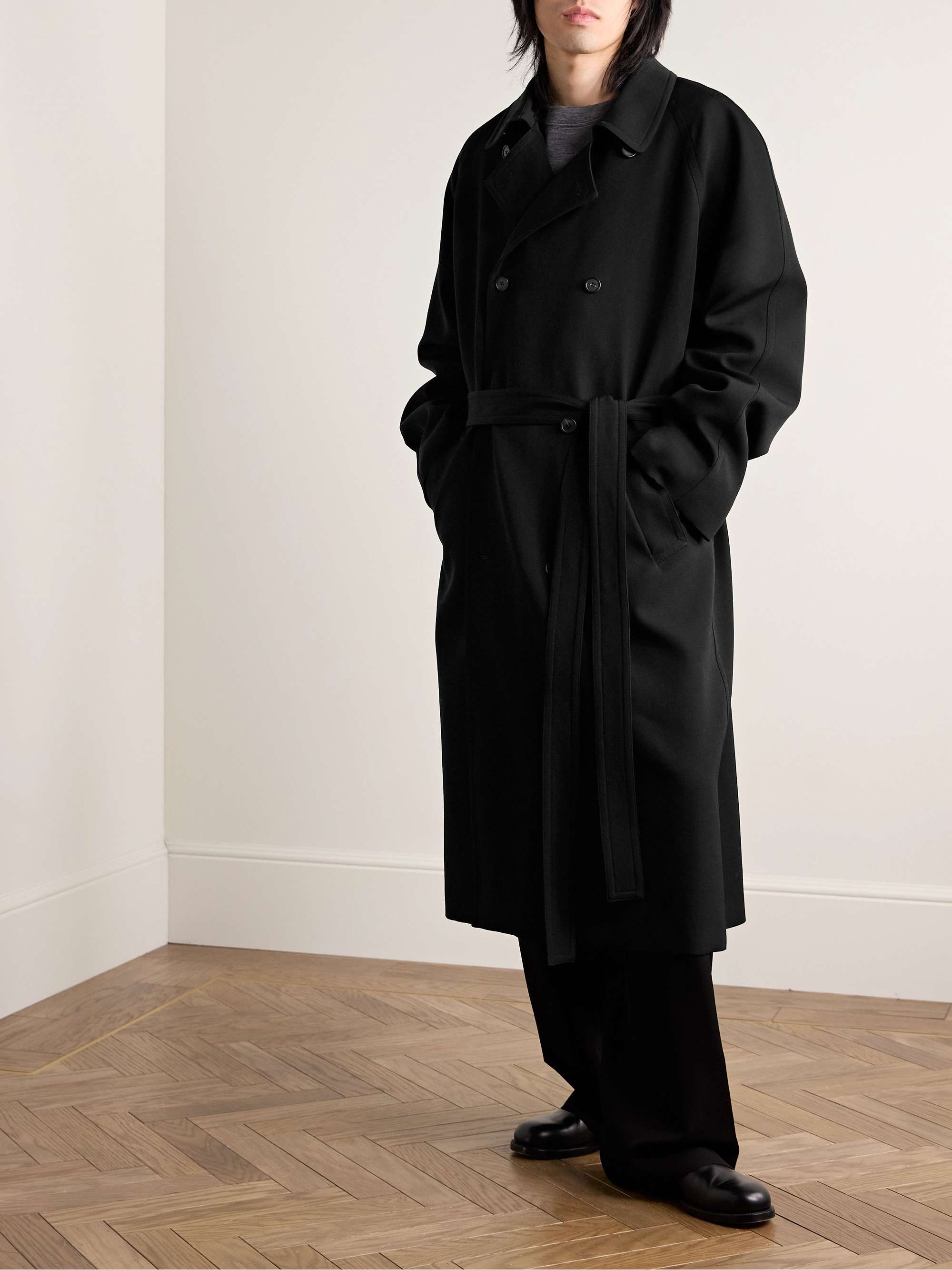 Kolden Belted Double-Breasted Grain De Poudre Wool Coat view
