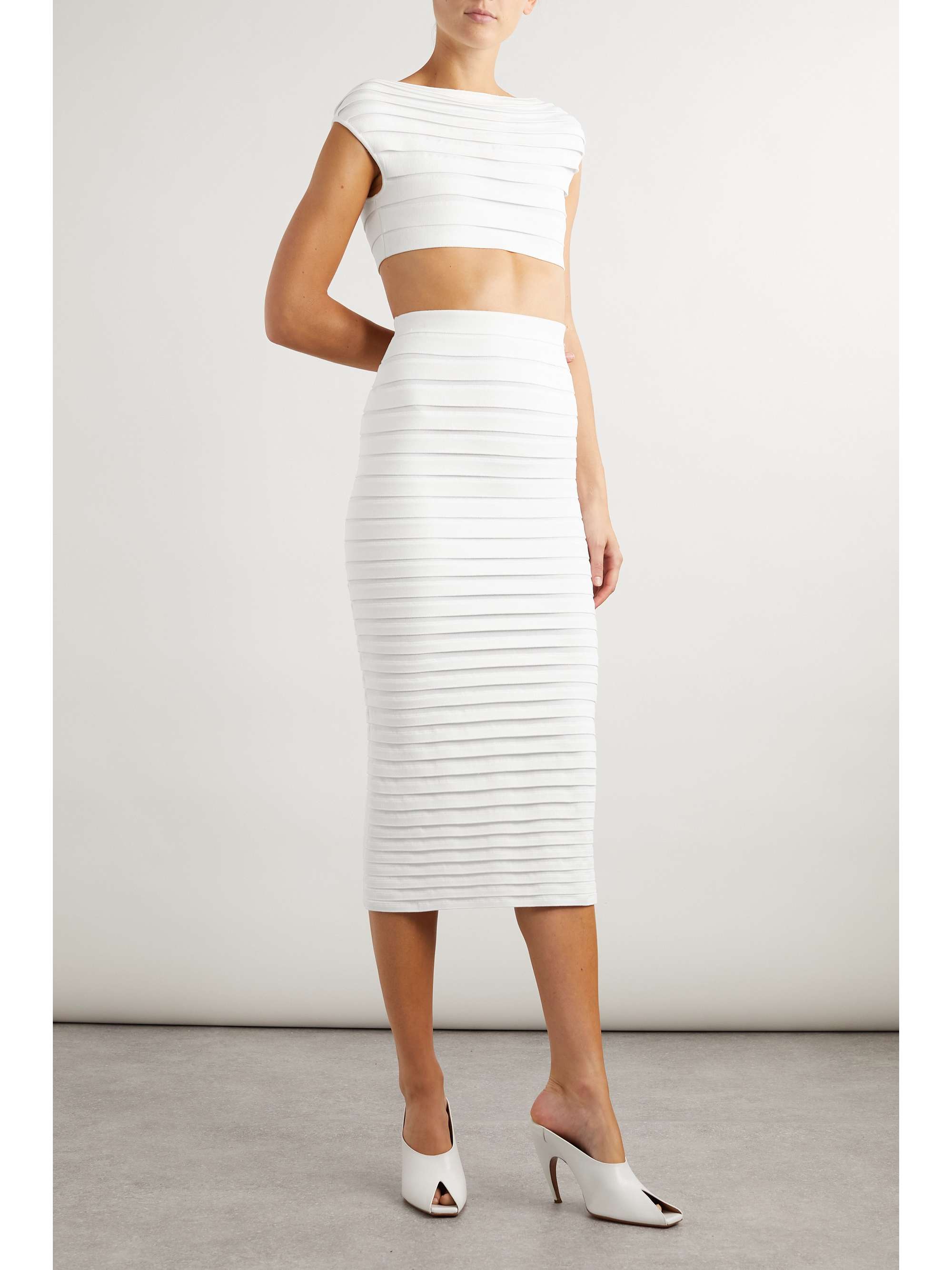 Layered stretch-knit midi skirt view