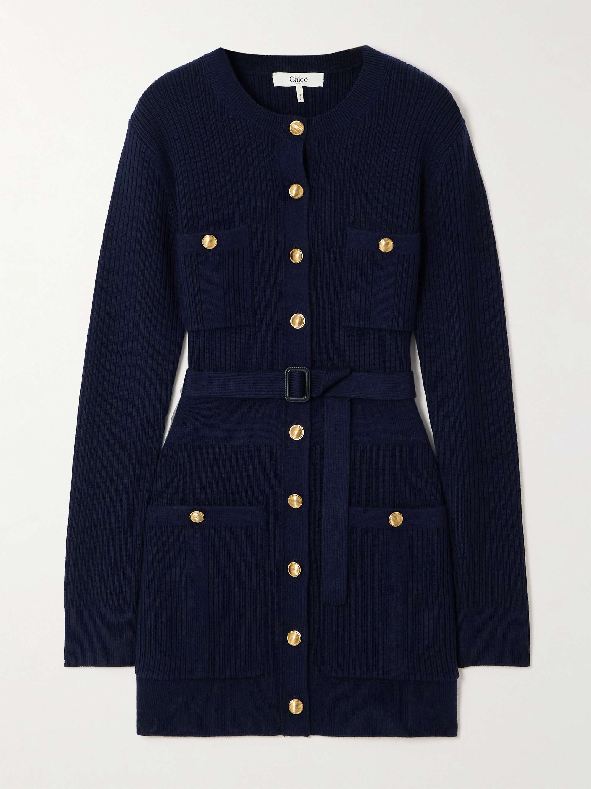 Belted ribbed wool-blend mini dress view