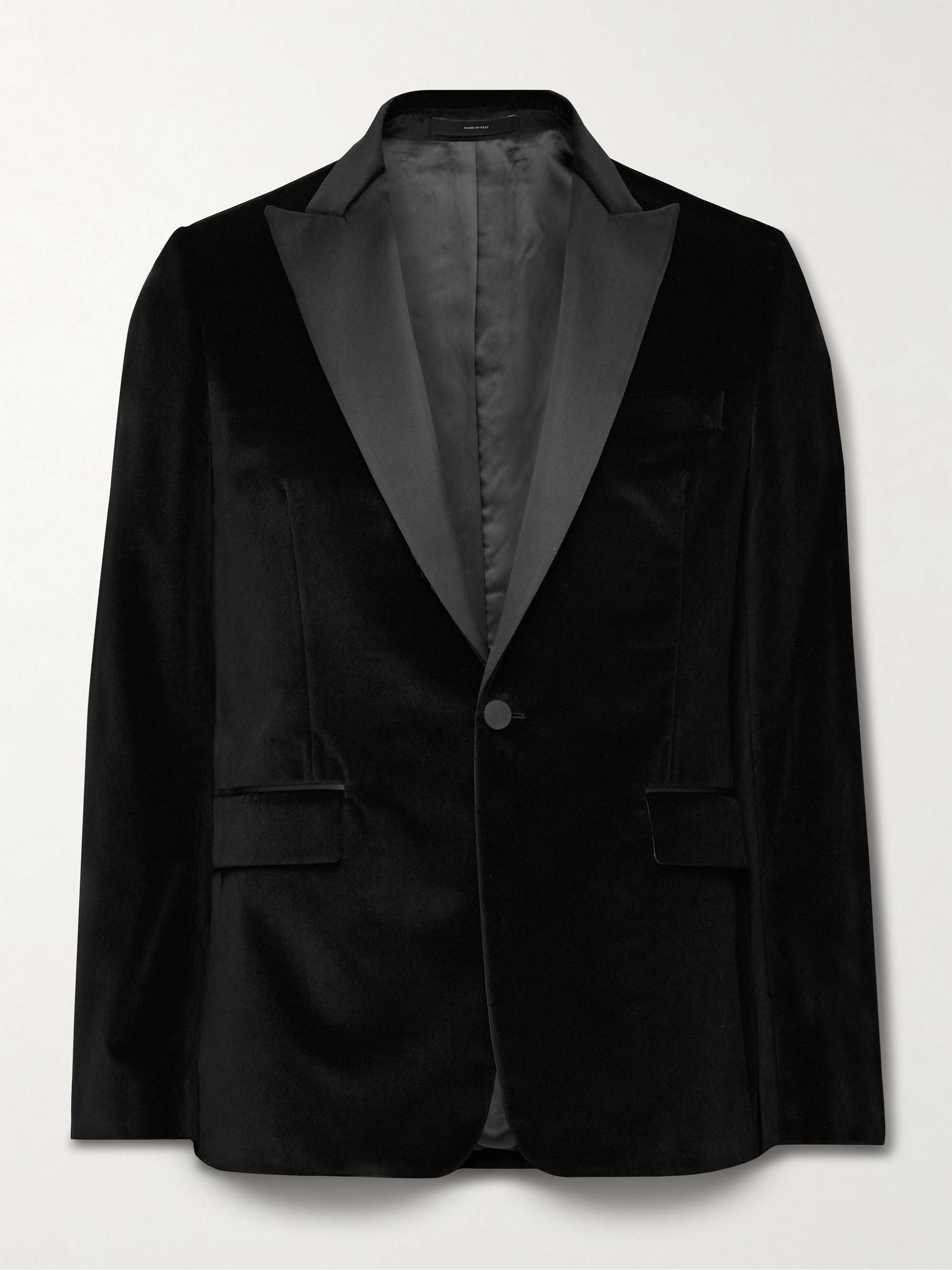Slim-Fit Satin-Trimmed Cotton-Velvet Tuxedo Jacket view