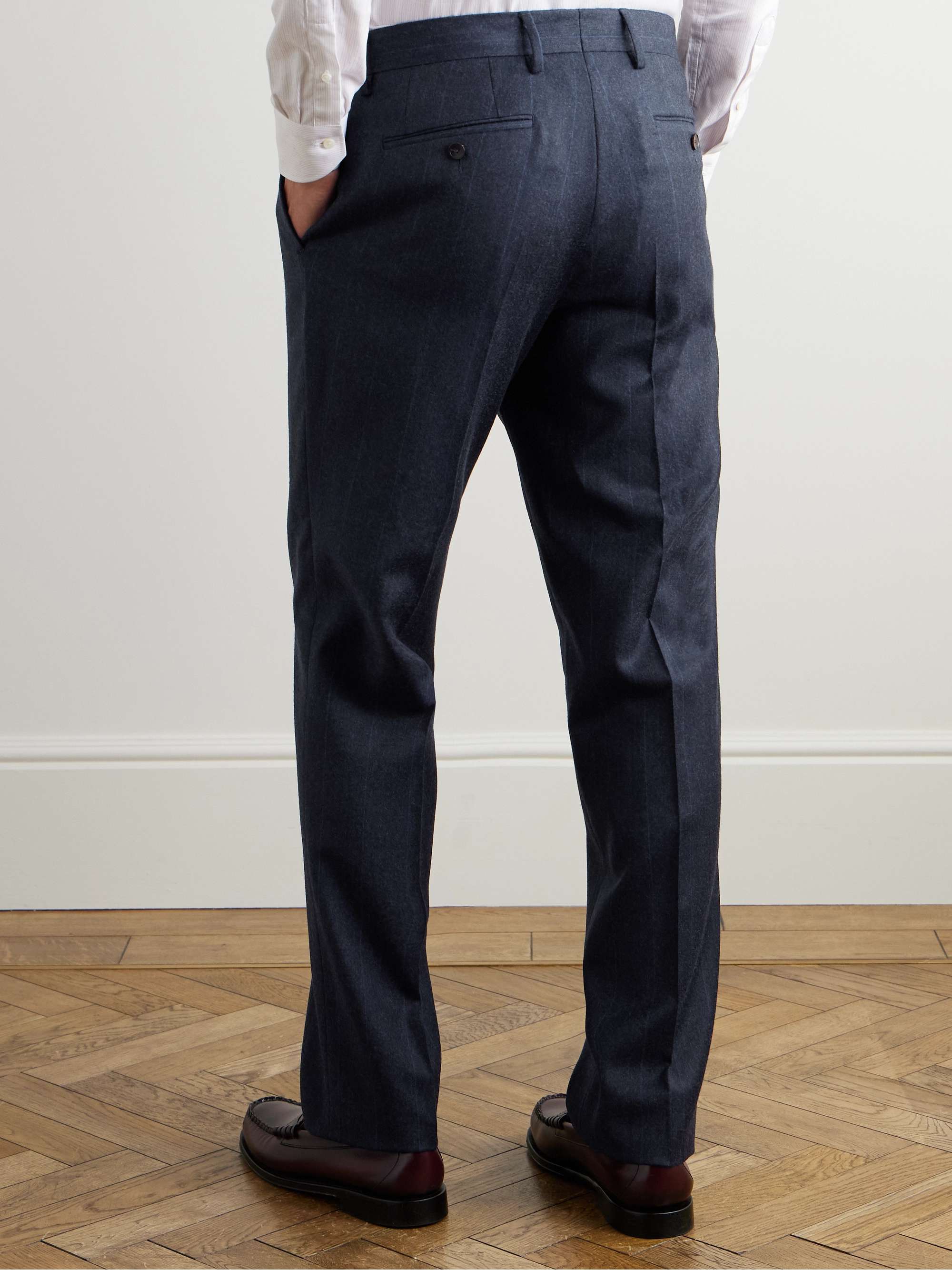 Straight-Leg Pinstriped Wool-Flannel Suit Trousers view