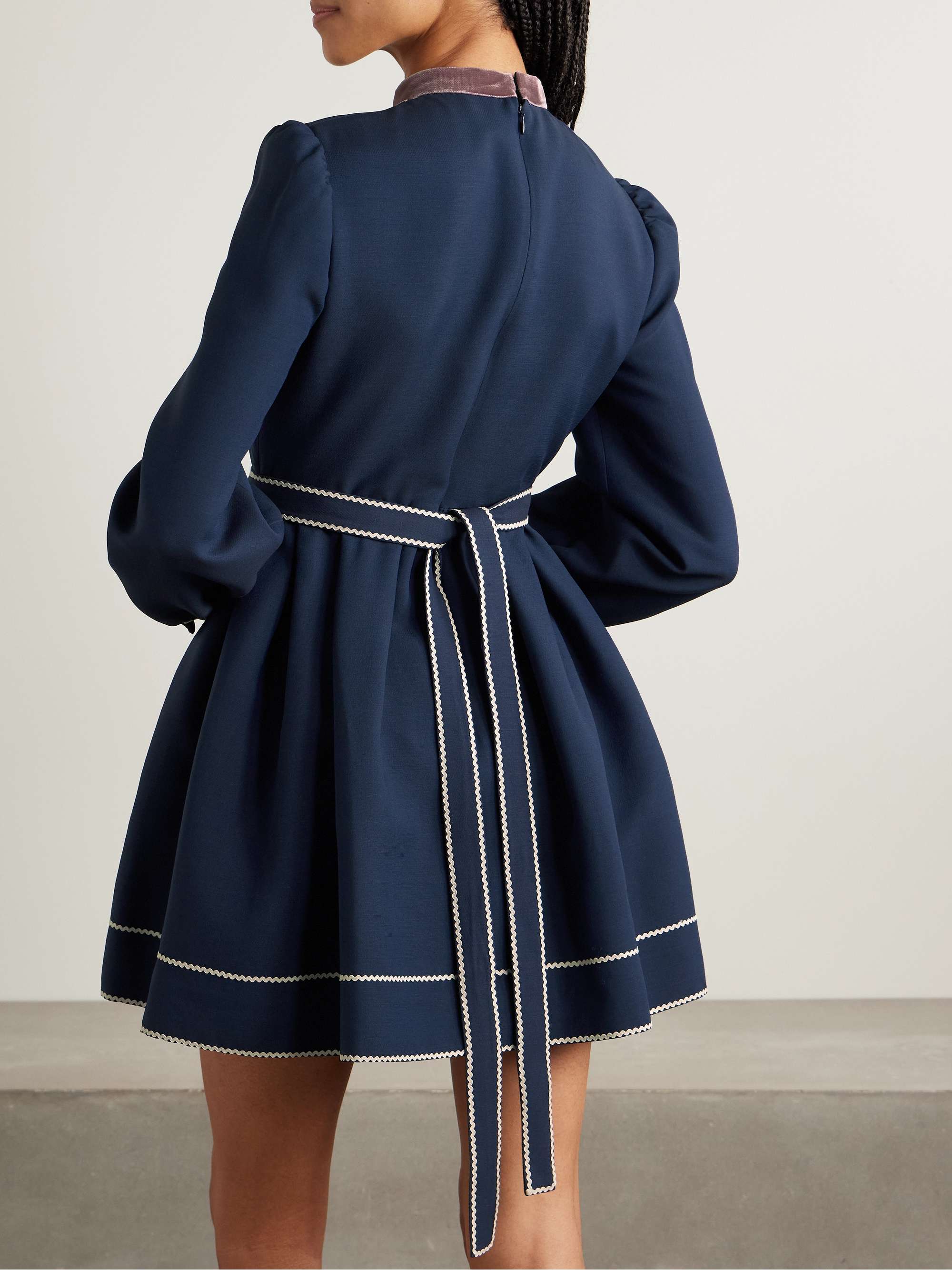 Ricrac, georgette and velvet-trimmed wool and silk-blend mini dress view