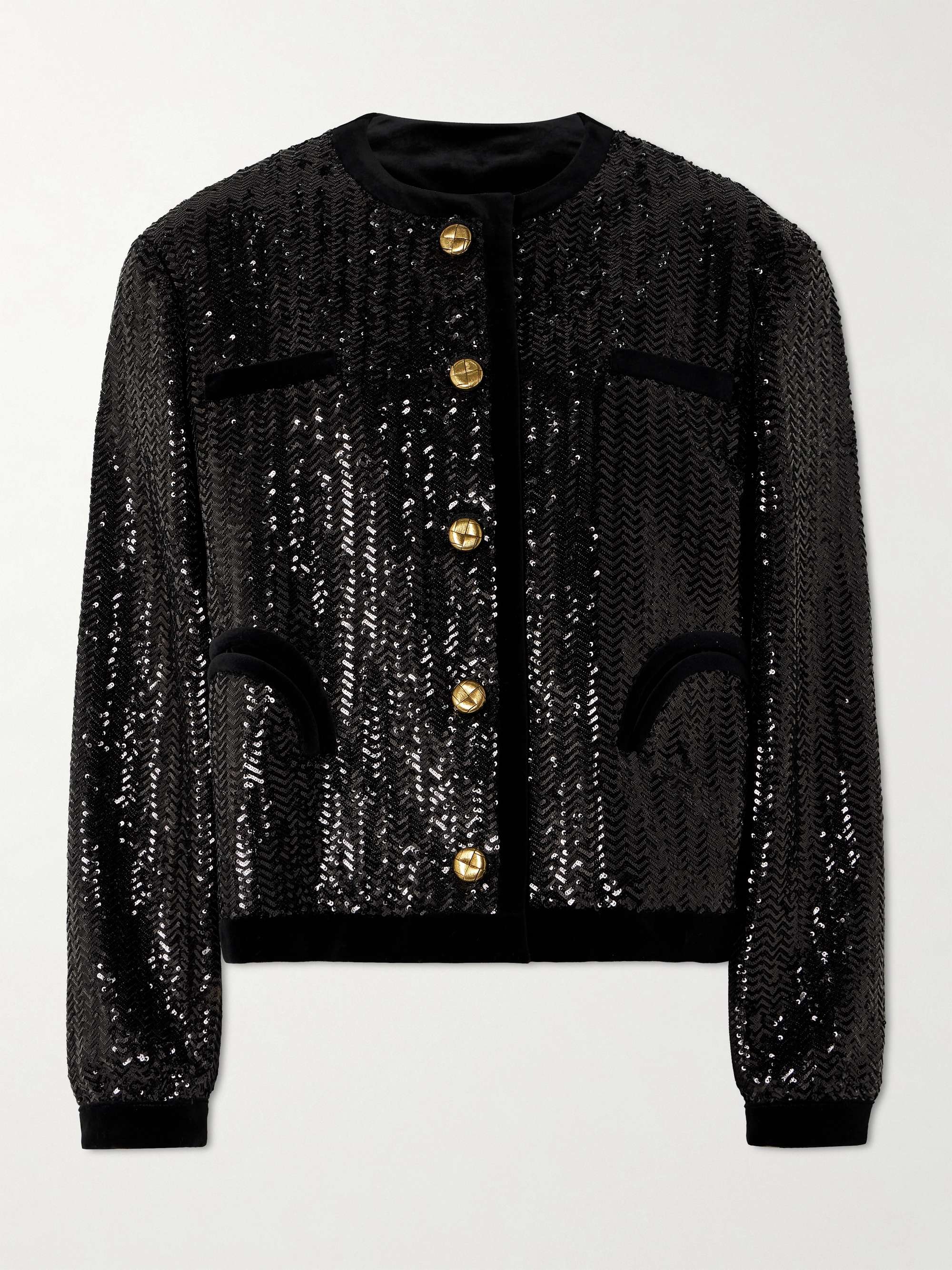 All About You Gliss velvet-trimmed sequined woven jacket view