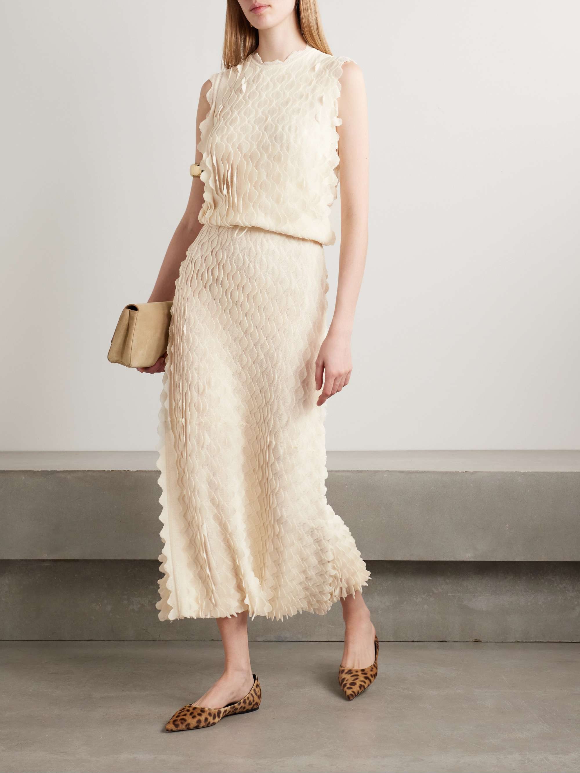 Willa layered scalloped cotton-blend midi skirt view