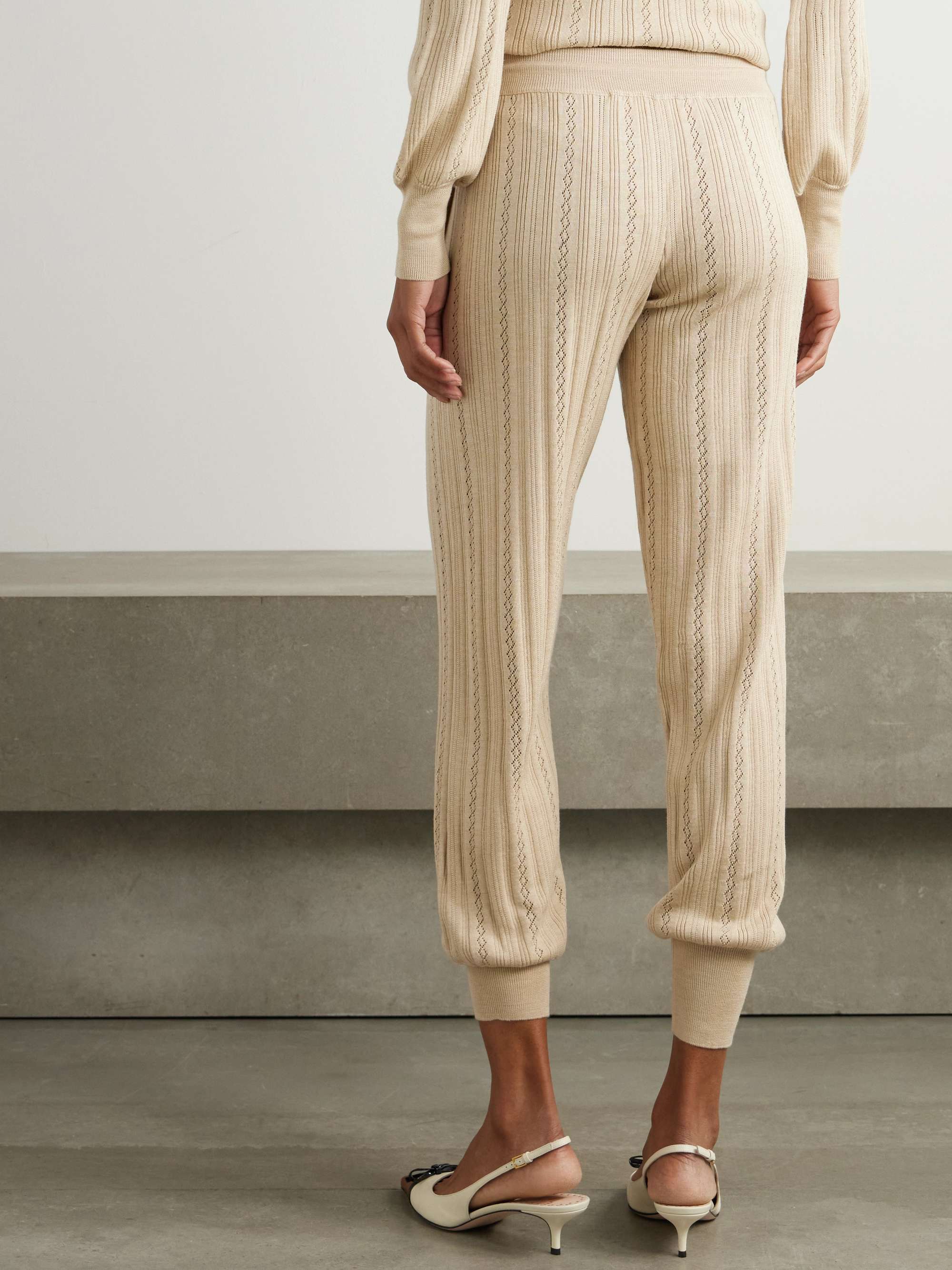 Ribbed wool and pointelle-knit track pants view