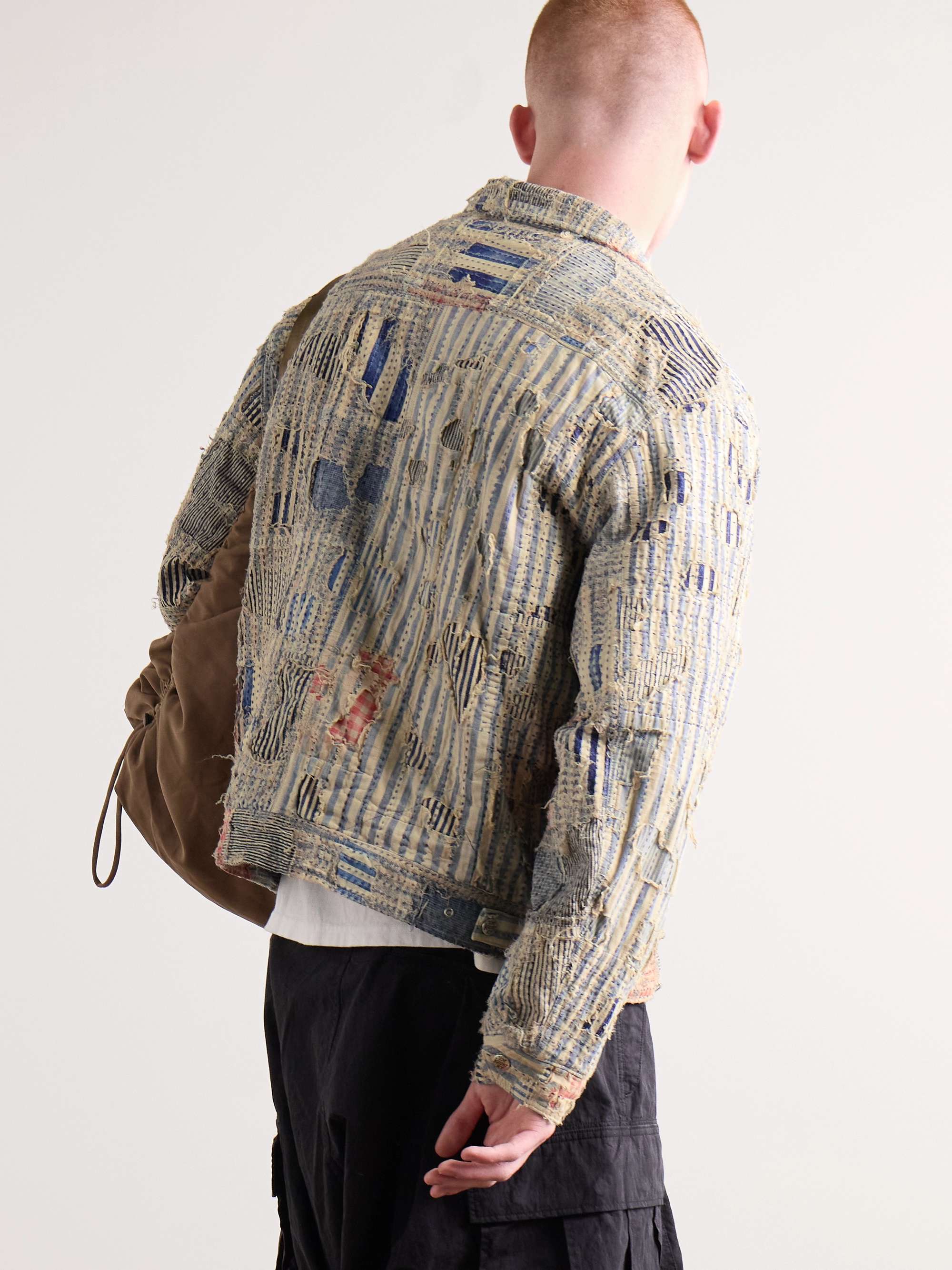 Liberty Distressed Embroidered Striped Cotton-Blend Blouson Jacket view
