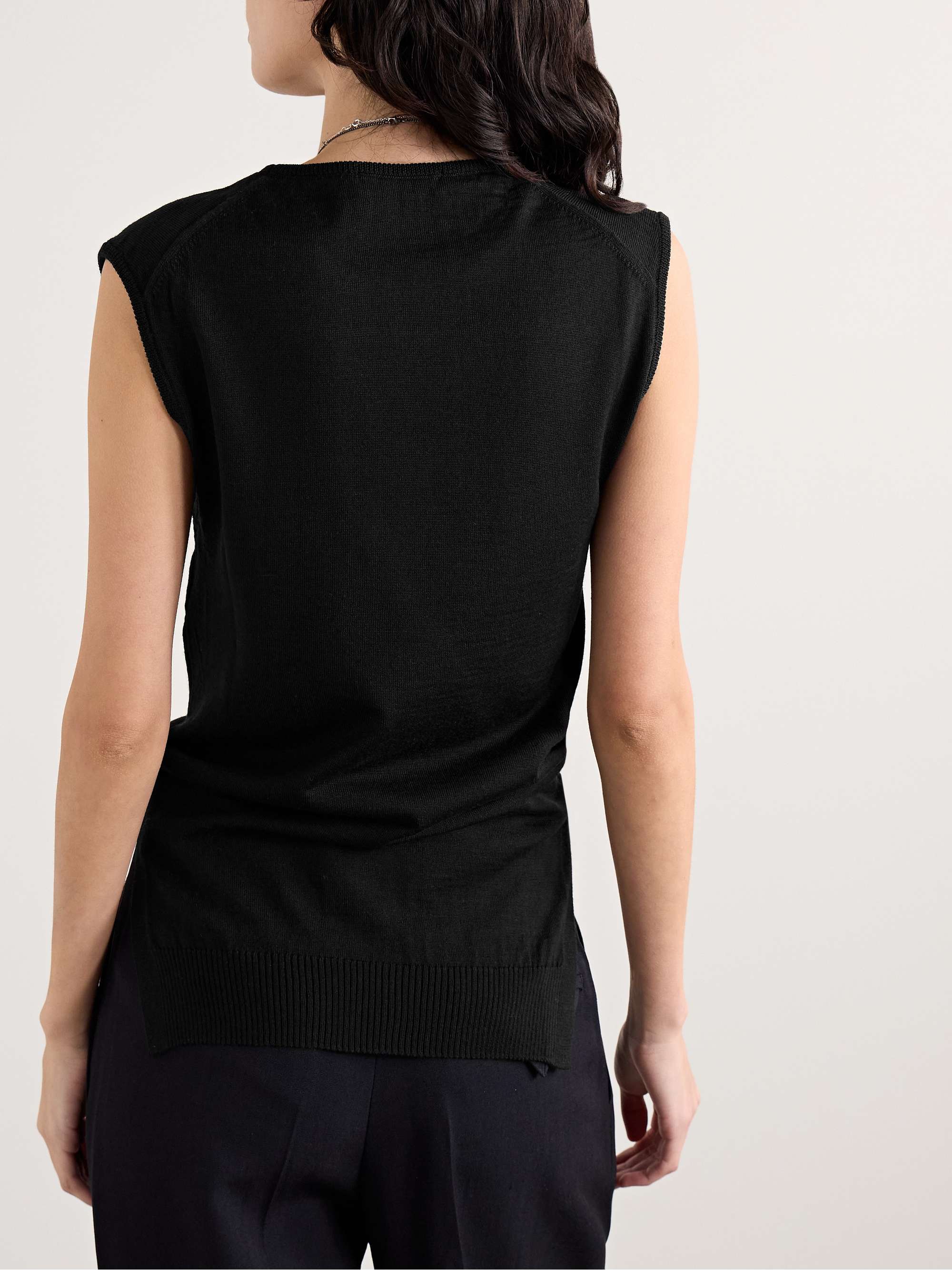 Tie-detailed wool-blend tank view