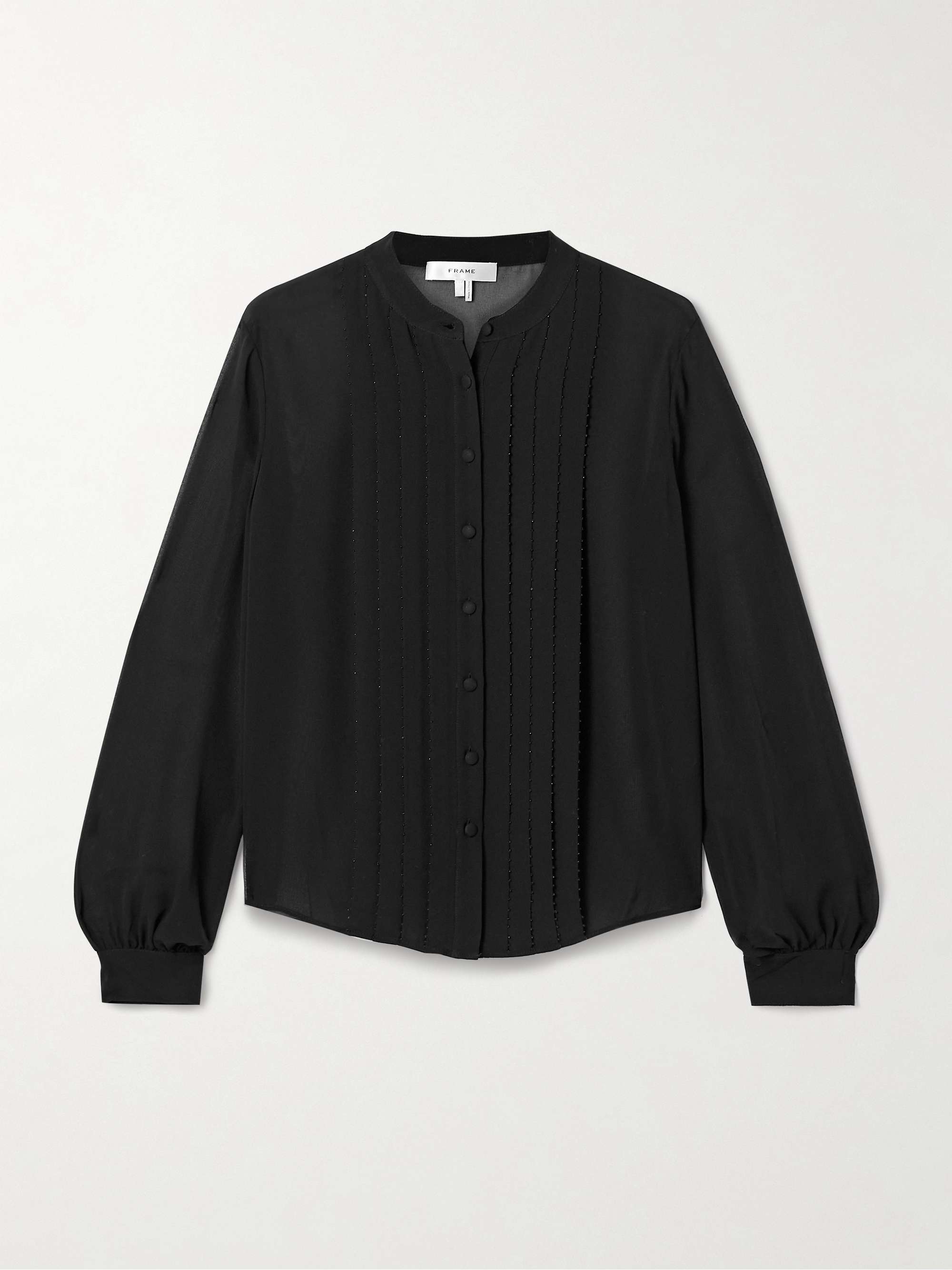 Bead-embellished pleated silk crepe de chine blouse view