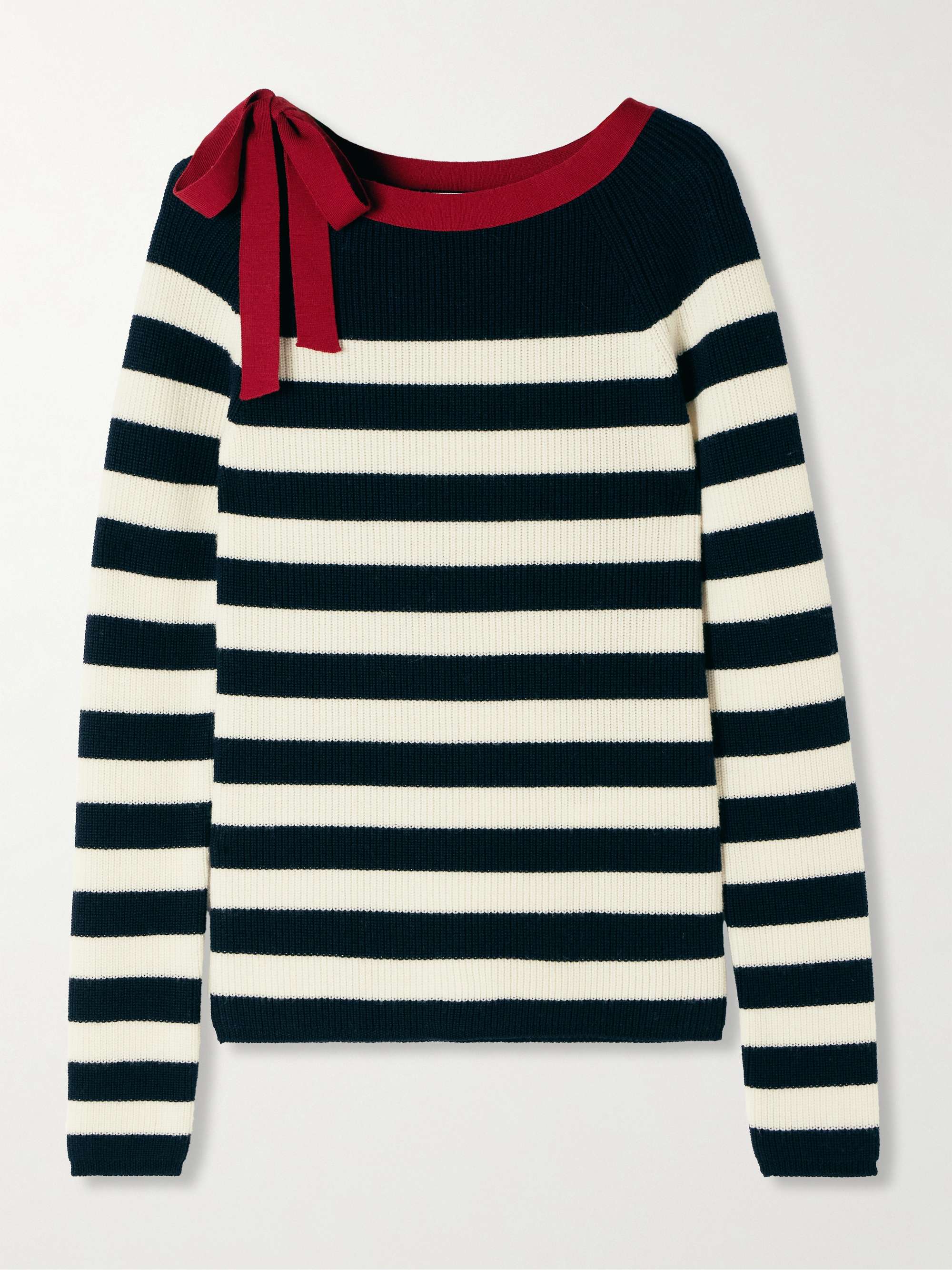 Moxa bow-detailed striped ribbed wool sweater view