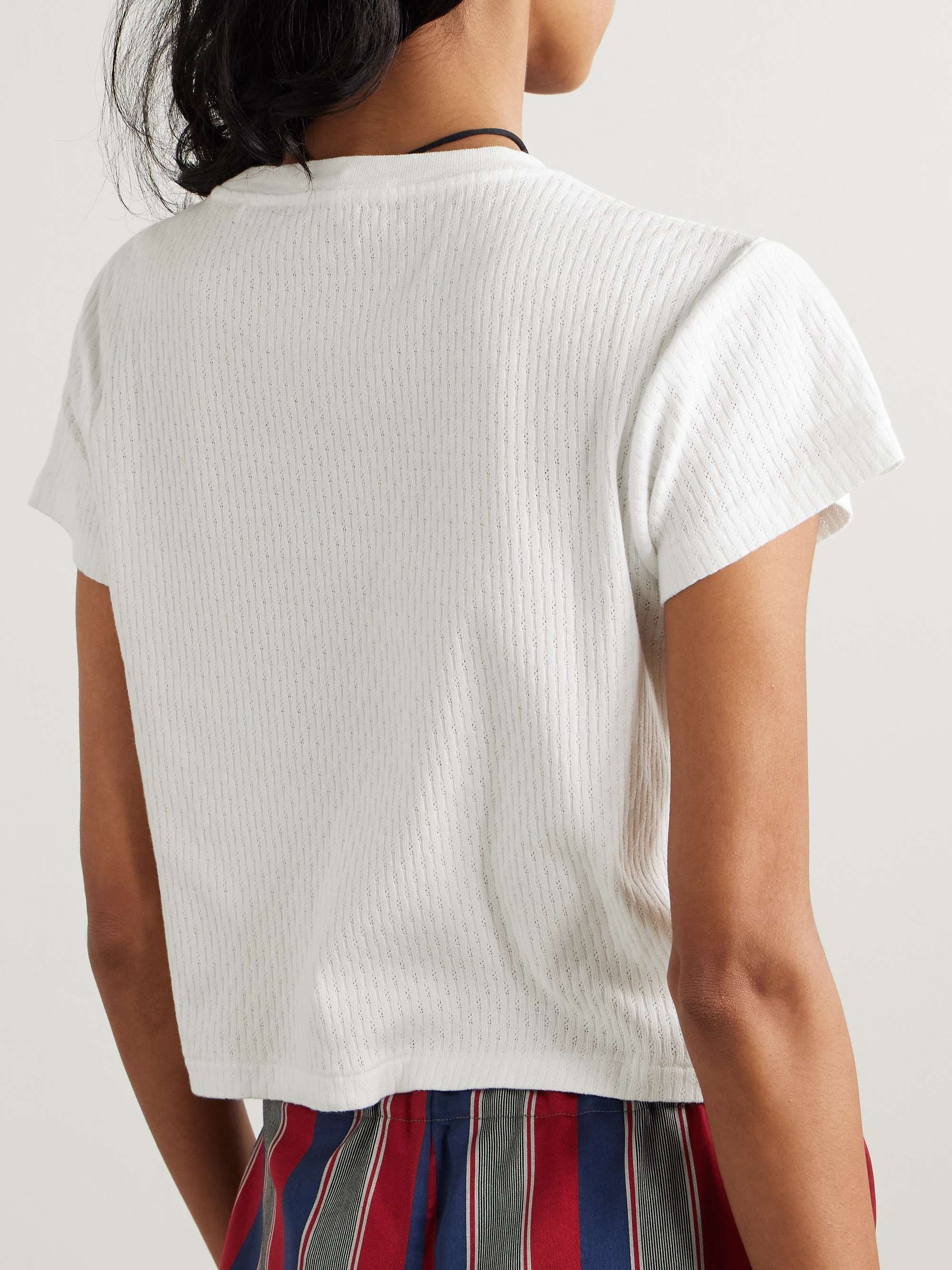 Embroidered cropped pointelle-knit cotton top view