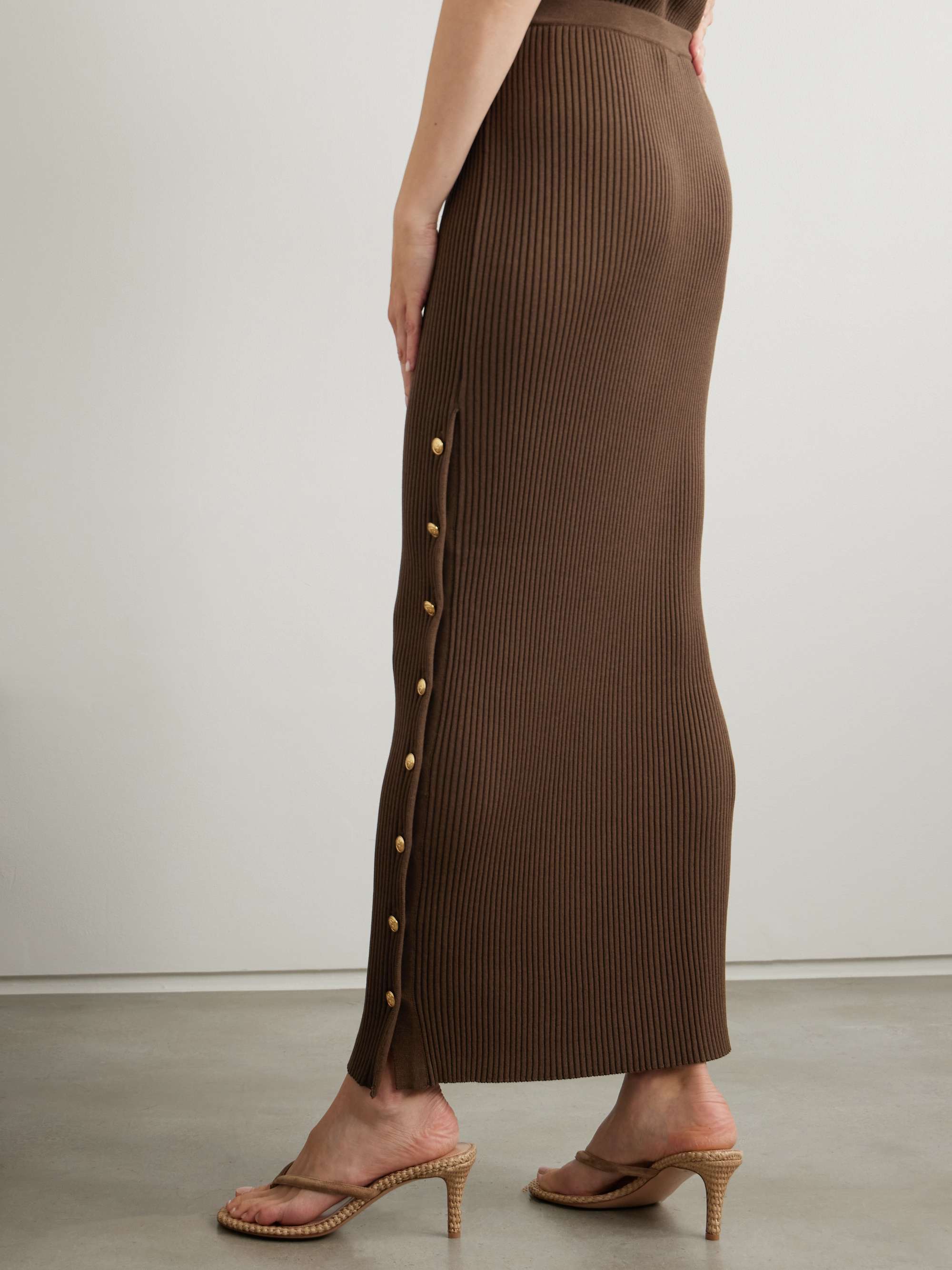 Alegria ribbed silk and cotton-blend maxi skirt view