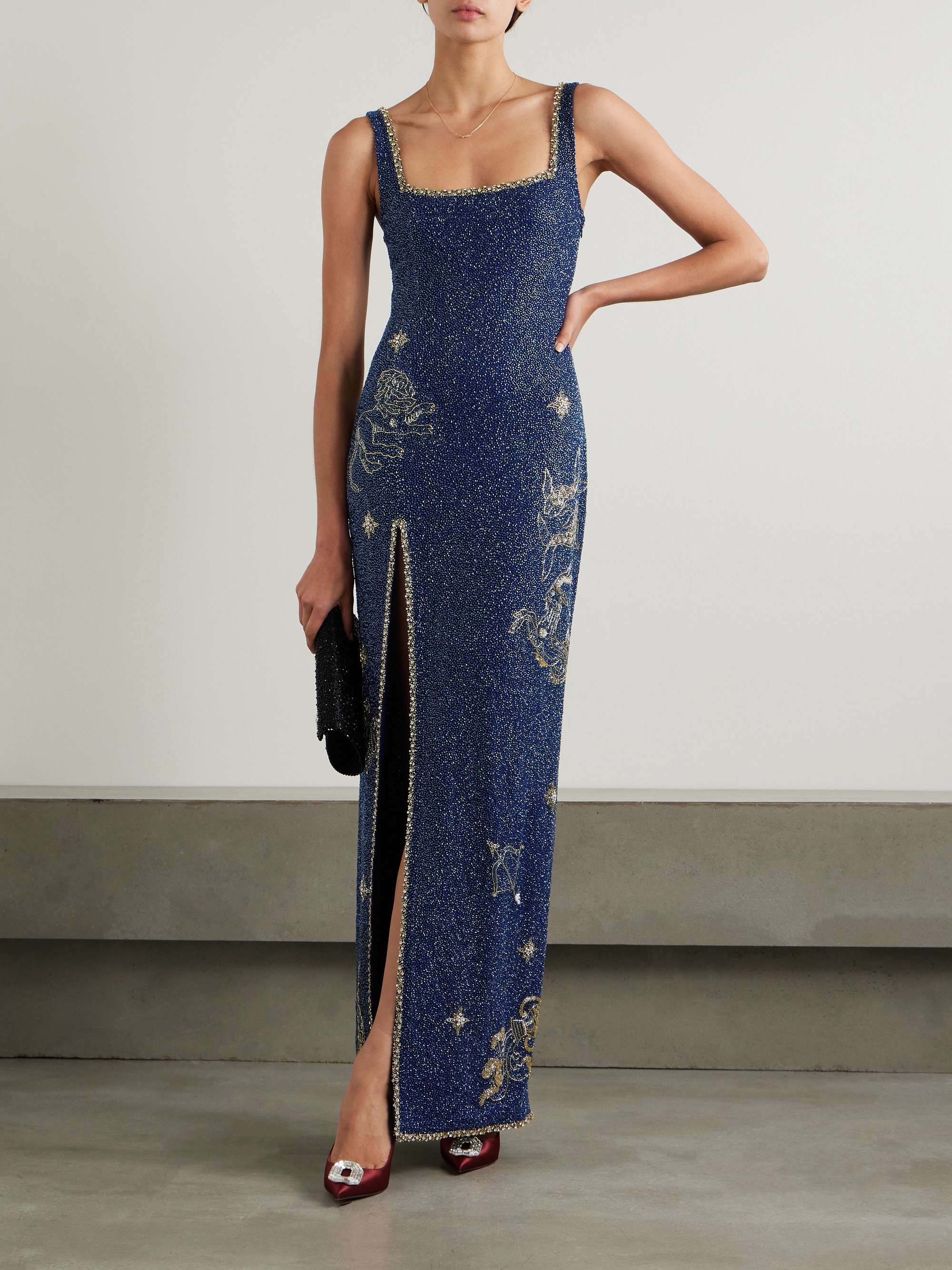 Zodiac embellished beaded stretch-crepe gown view