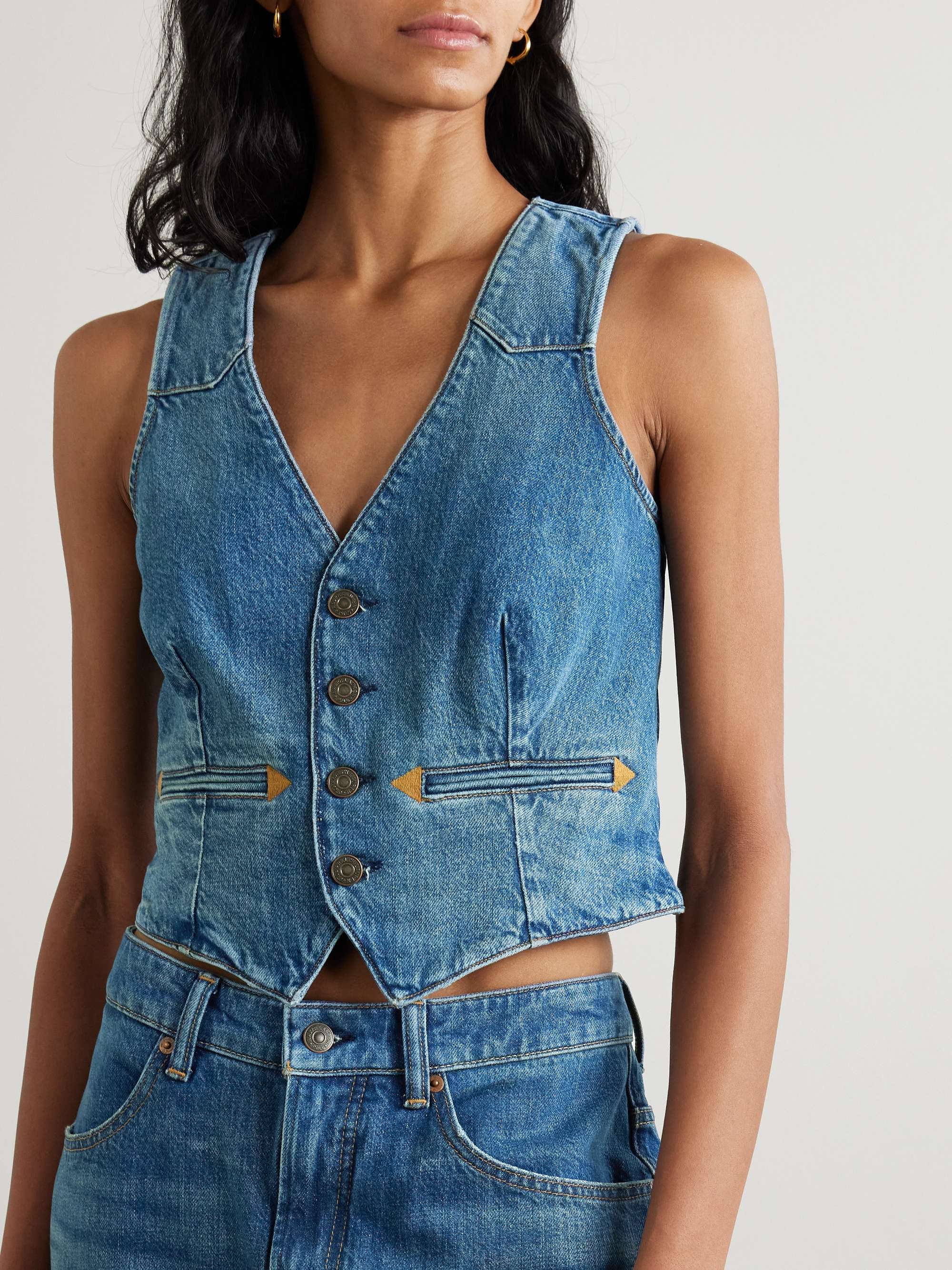Embroidered denim vest view