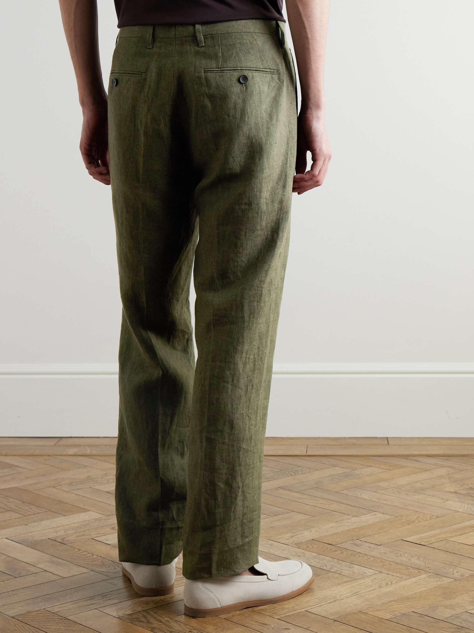 Straight-Leg Puppytooth Linen Suit Trousers view