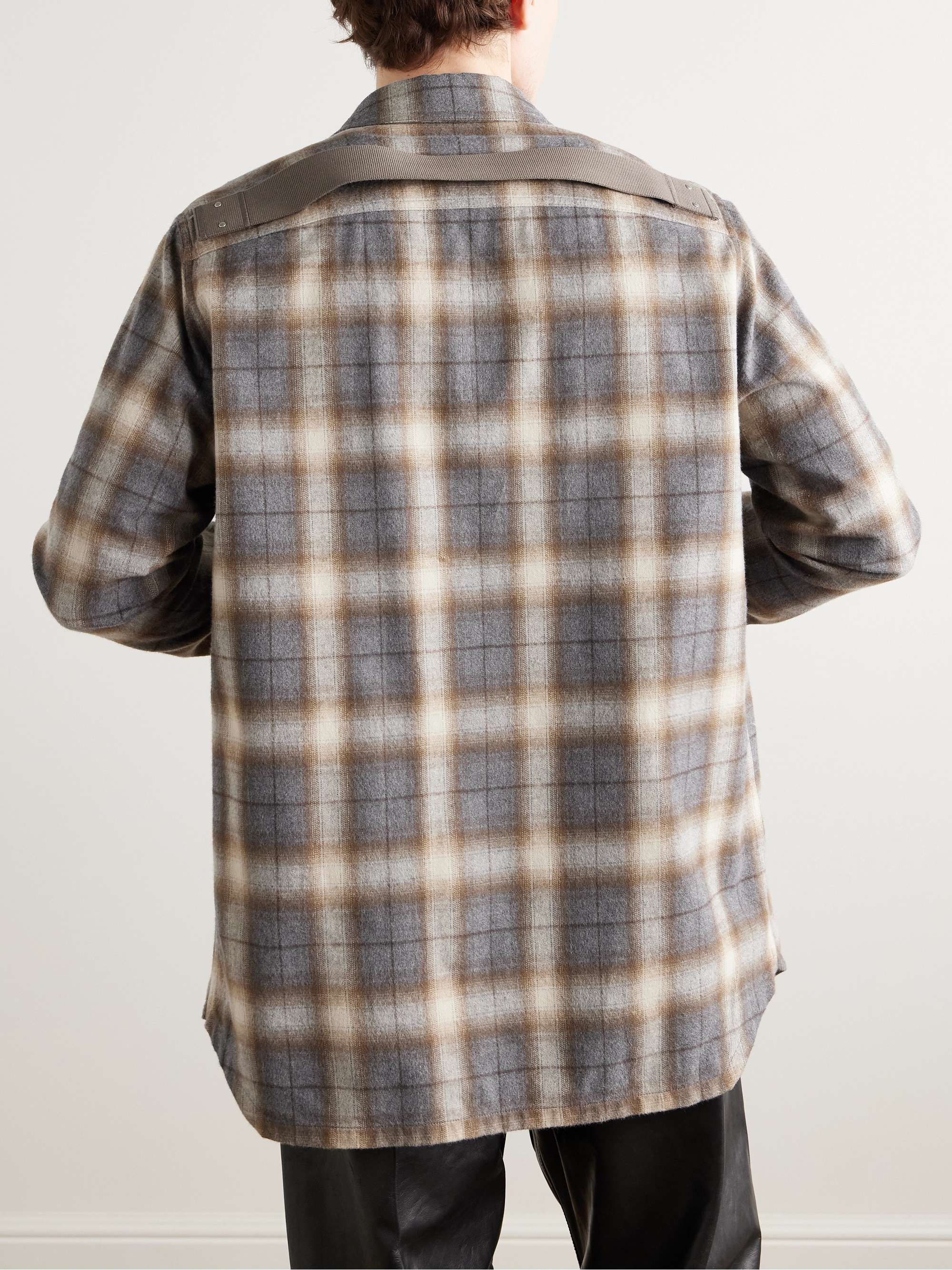 Webbing-Trimmed Checked Cotton-Flannel Overshirt view