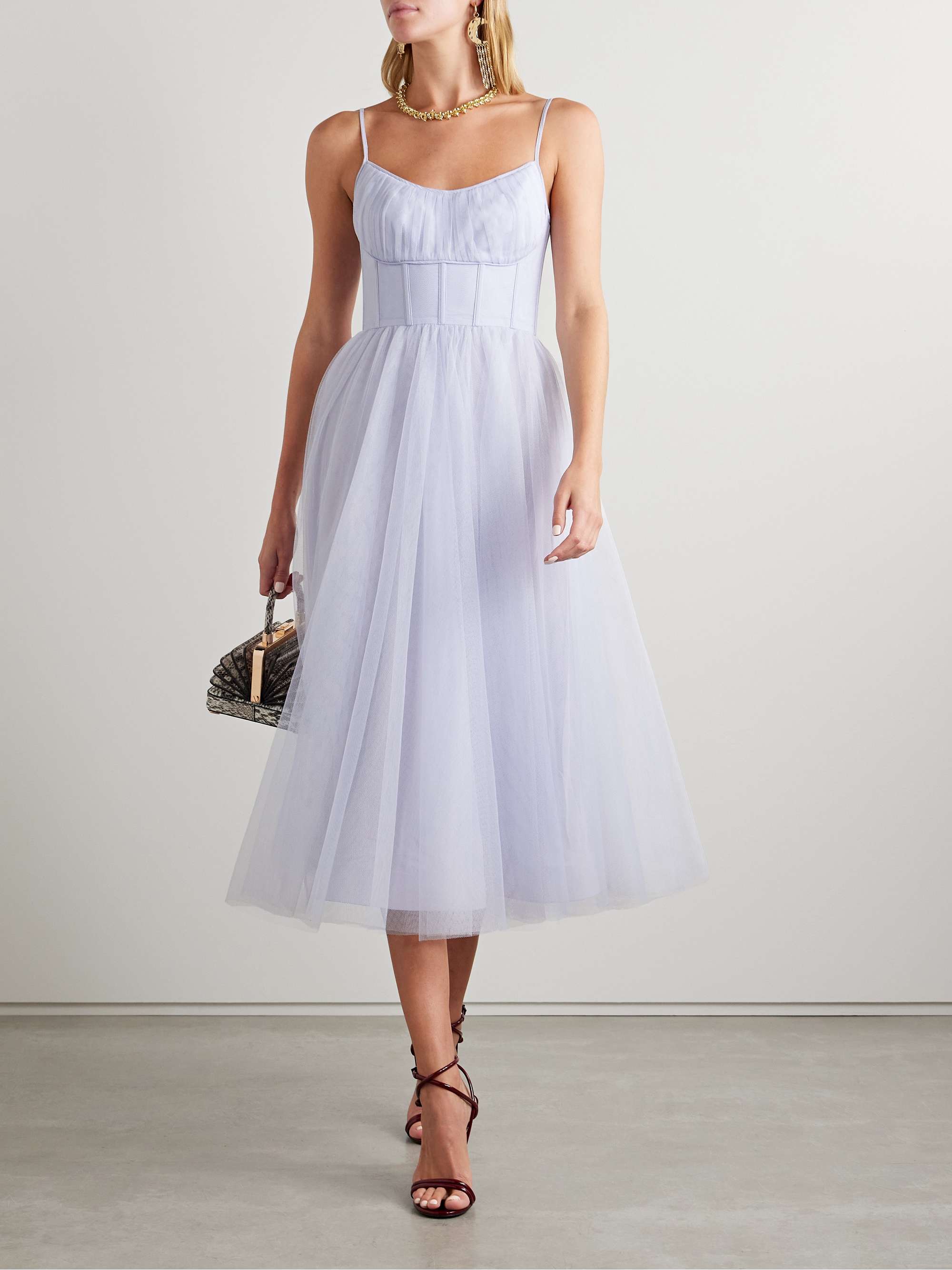 Pleated tulle midi dress view