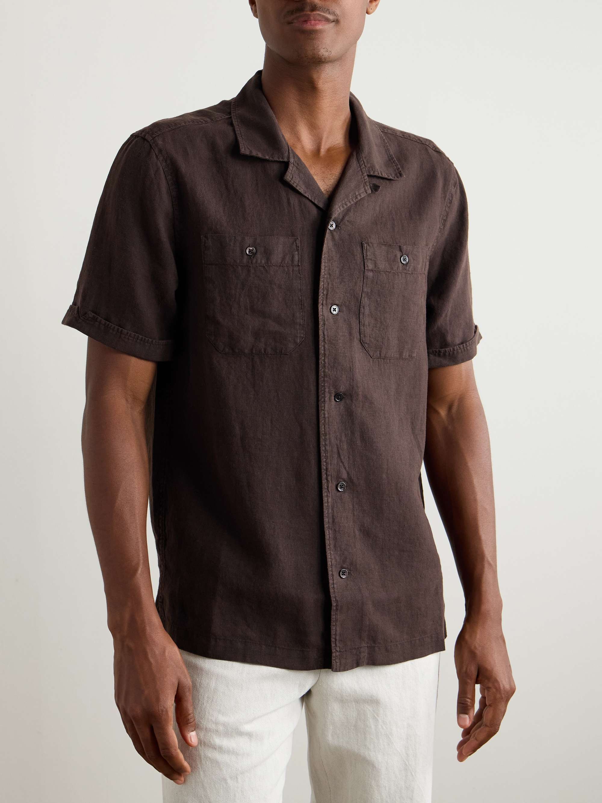 Convertible-Collar Garment-Dyed Linen Shirt view