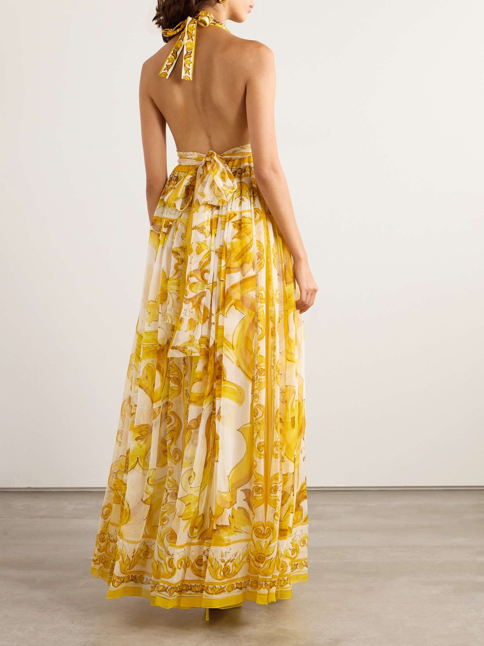 Maiolica open-back pleated printed silk-chiffon halterneck maxi dress view