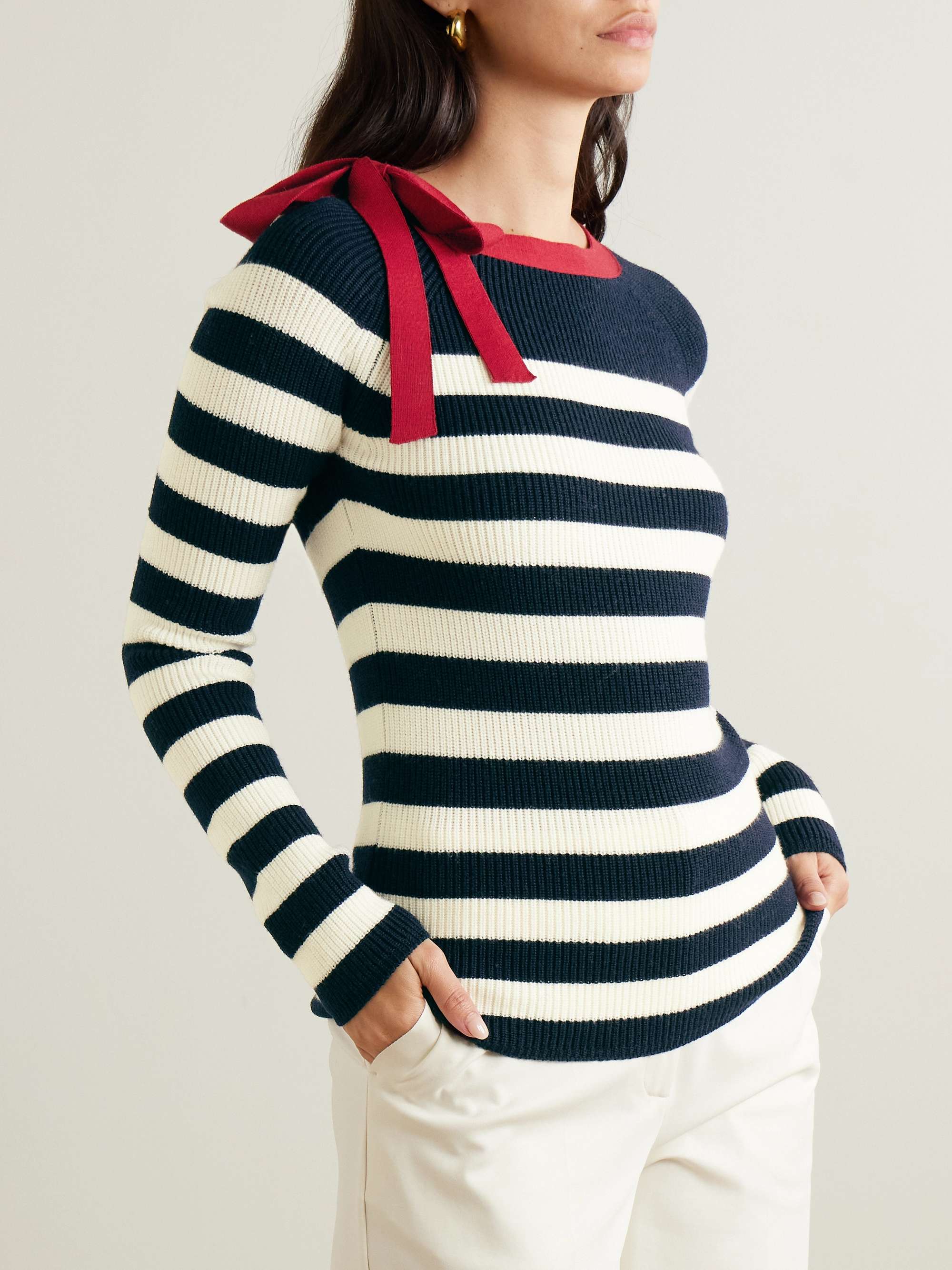 Moxa bow-detailed striped ribbed wool sweater view