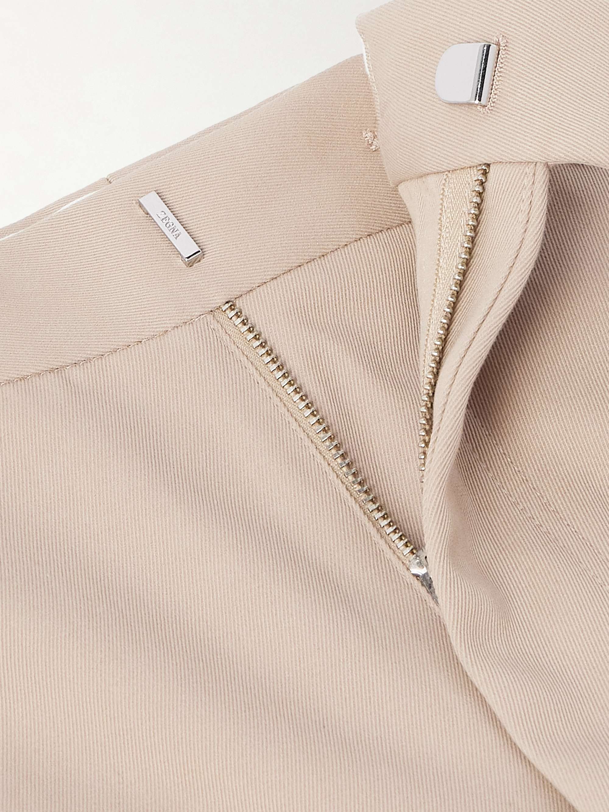 Straight-Leg Pleated Cotton and Wool-Blend Twill Trousers view