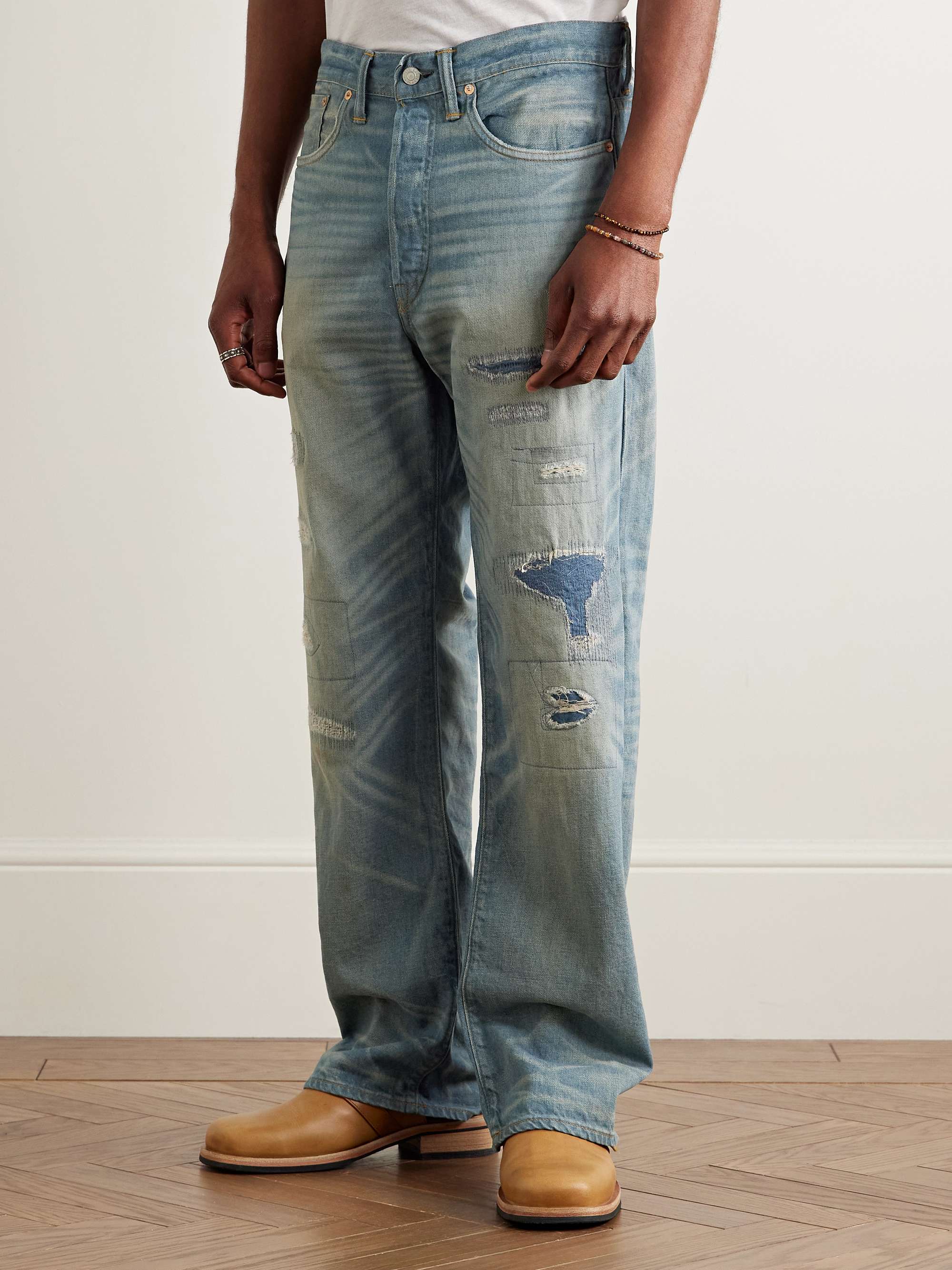 Straight-Leg Indigo-Dyed Distressed Selvedge Jeans view