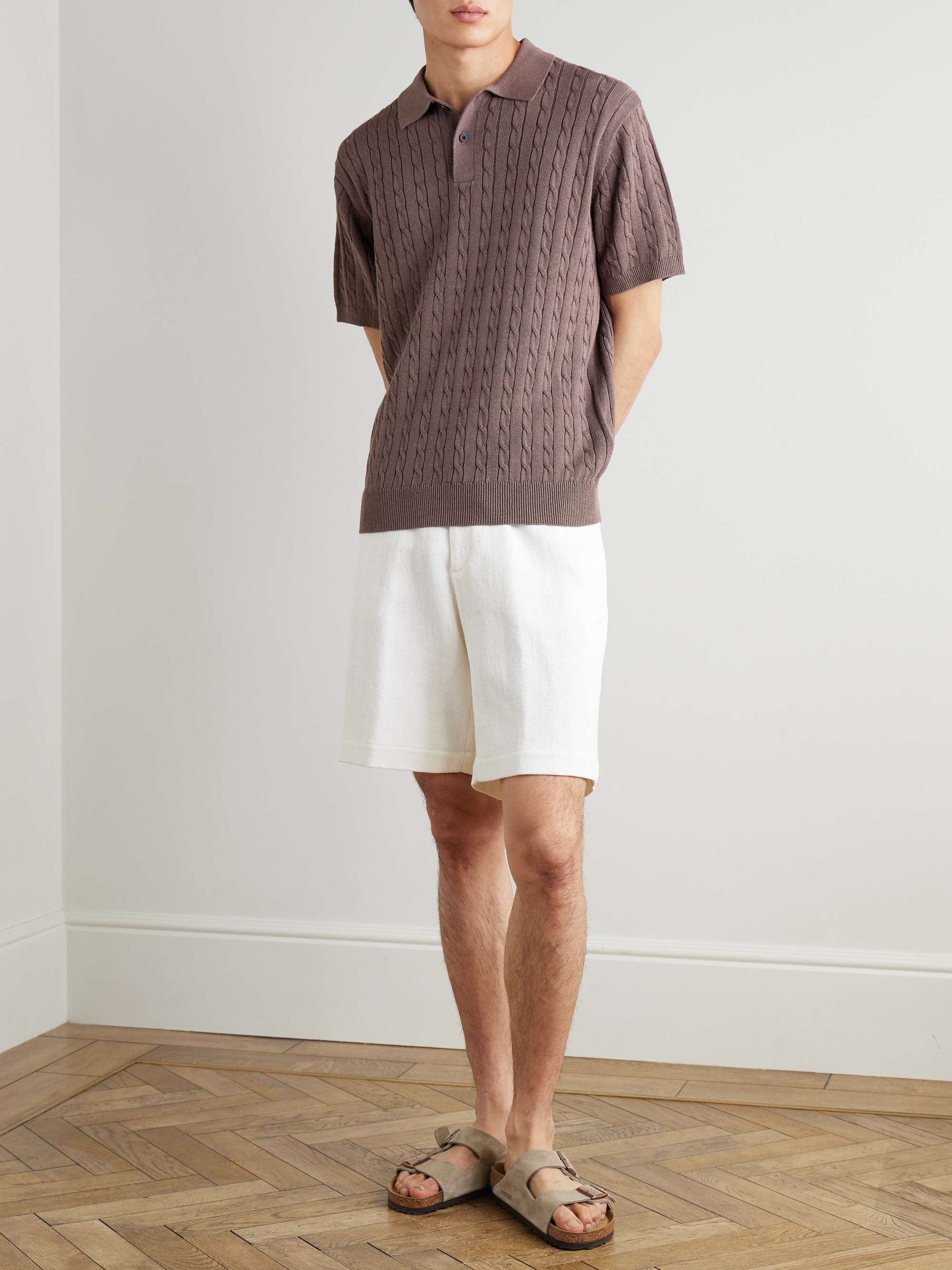 Cable-Knit Linen and Cotton-Blend Polo Shirt view