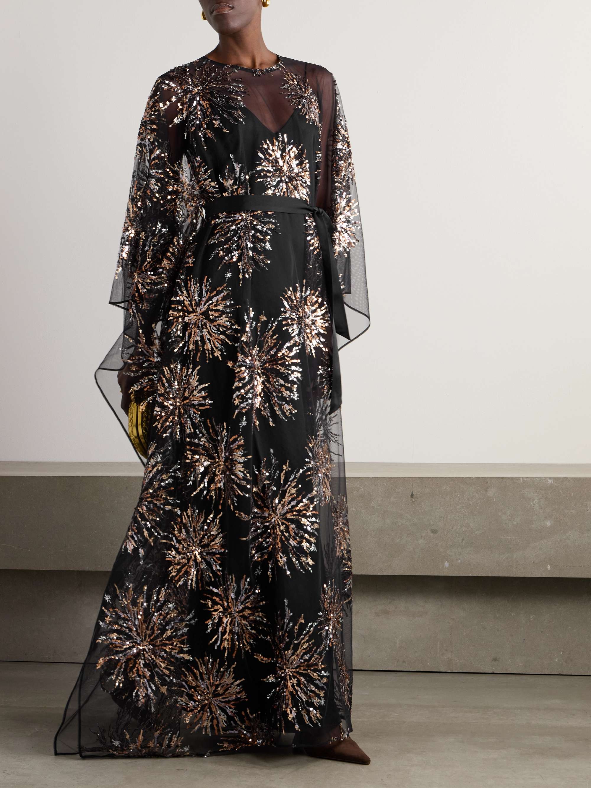 Gran Soleil belted sequin-embellished tulle kaftan view