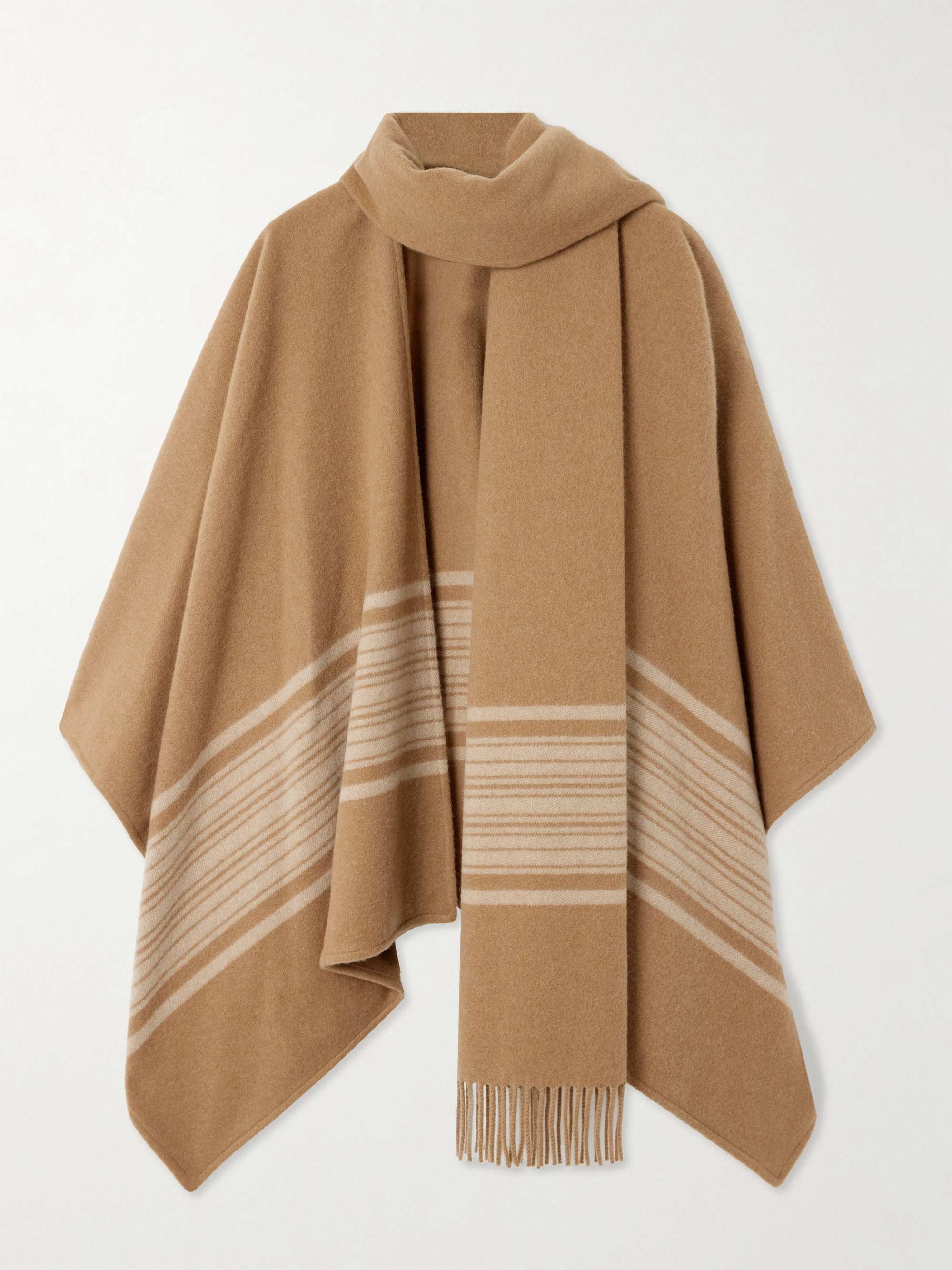Daisy fringed scarf-detailed striped brushed cashmere cape view