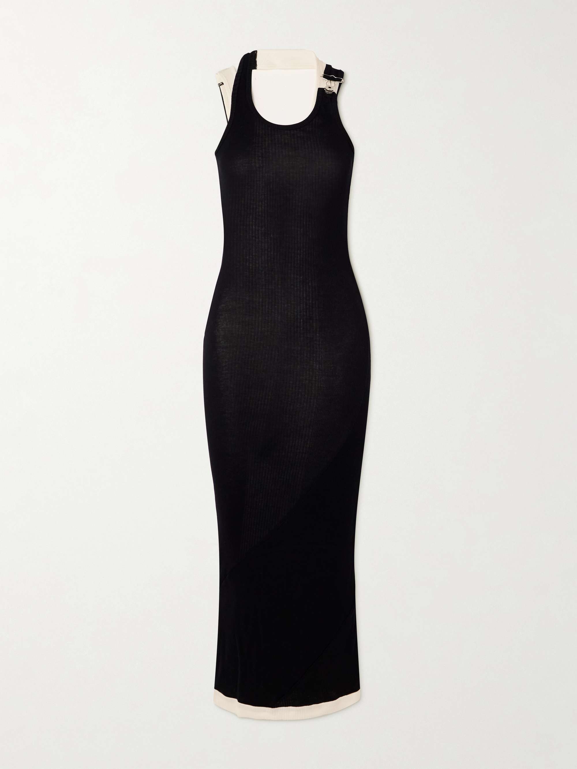 Layered buckled ribbed cotton-jersey maxi dress view