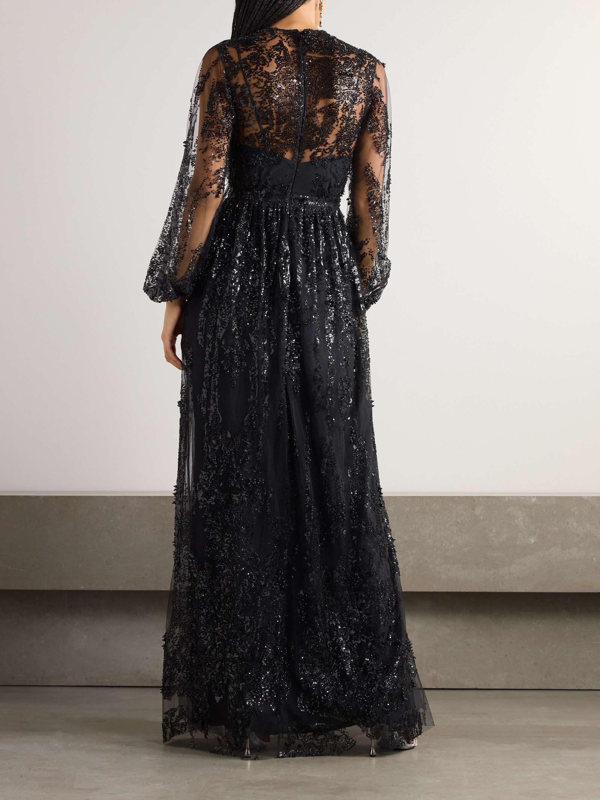 Bead and sequin-embellished tulle gown view
