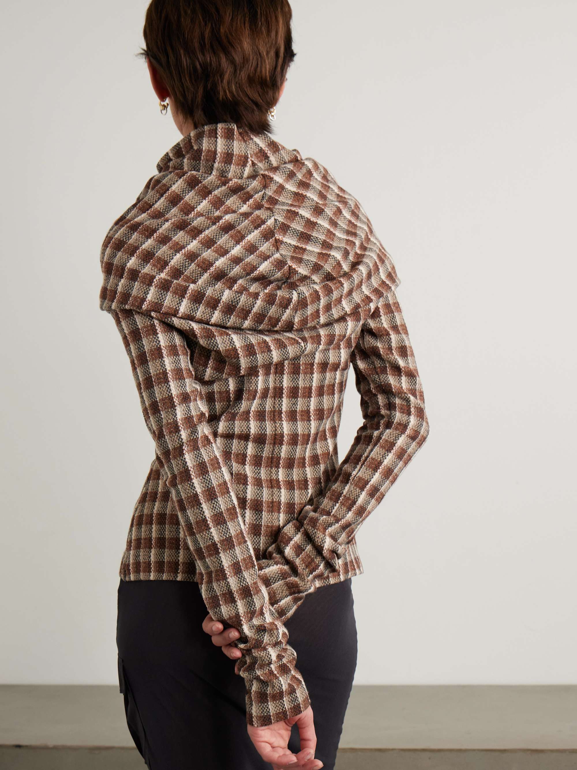 Gathered checked tweed blouse view