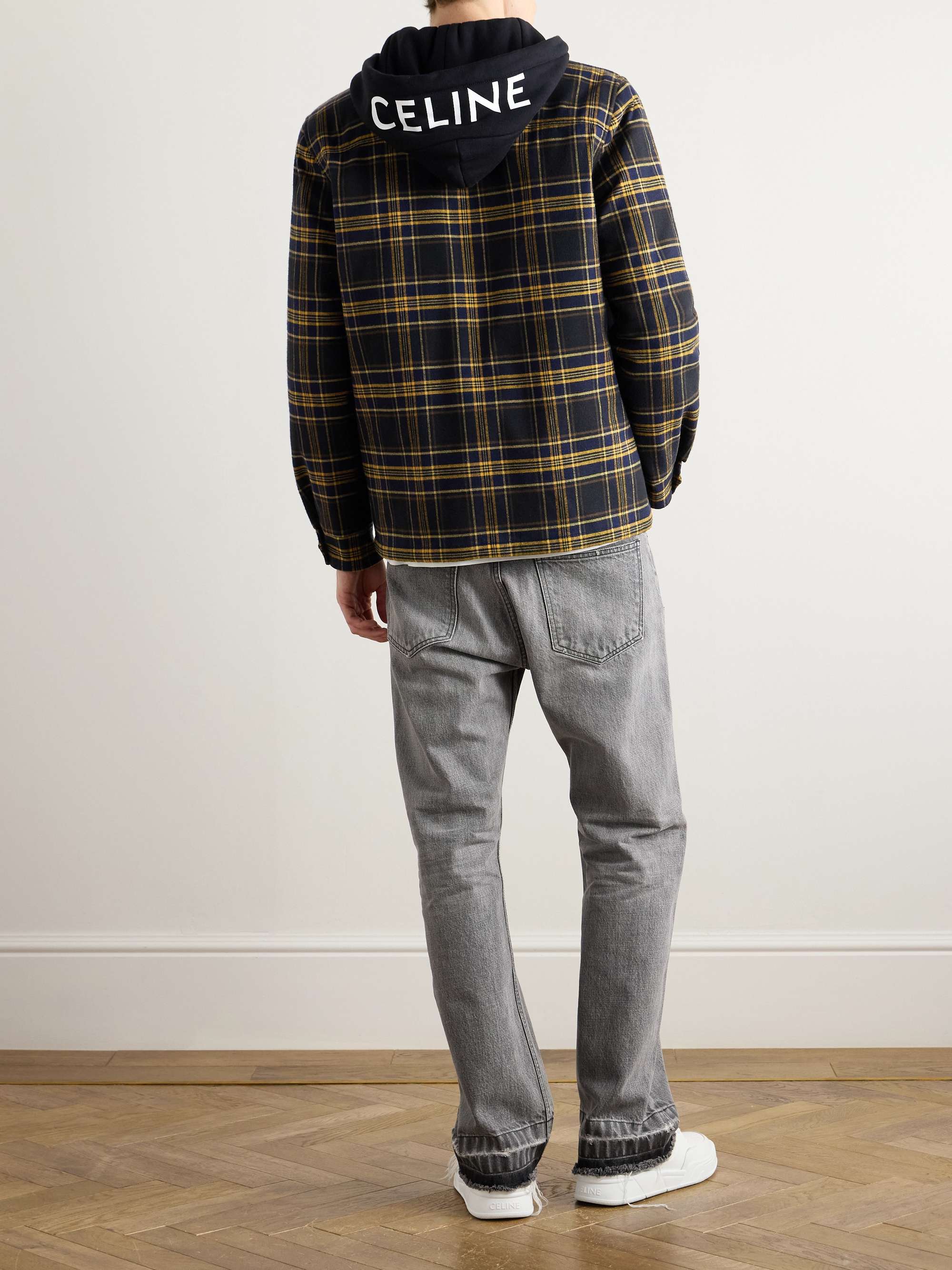 Logo-Print Jersey and Checked Cotton-Flannel Hooded Overshirt view