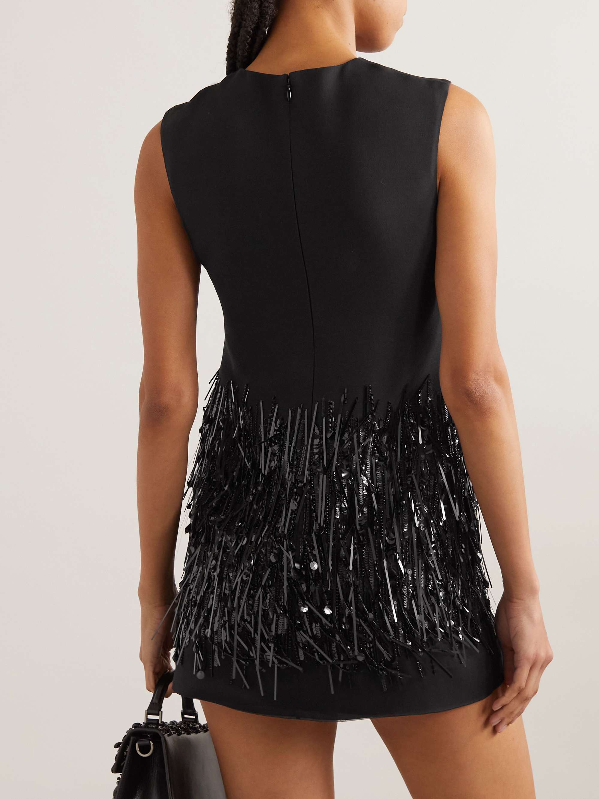 Fringed wool and silk-blend crepe mini dress view