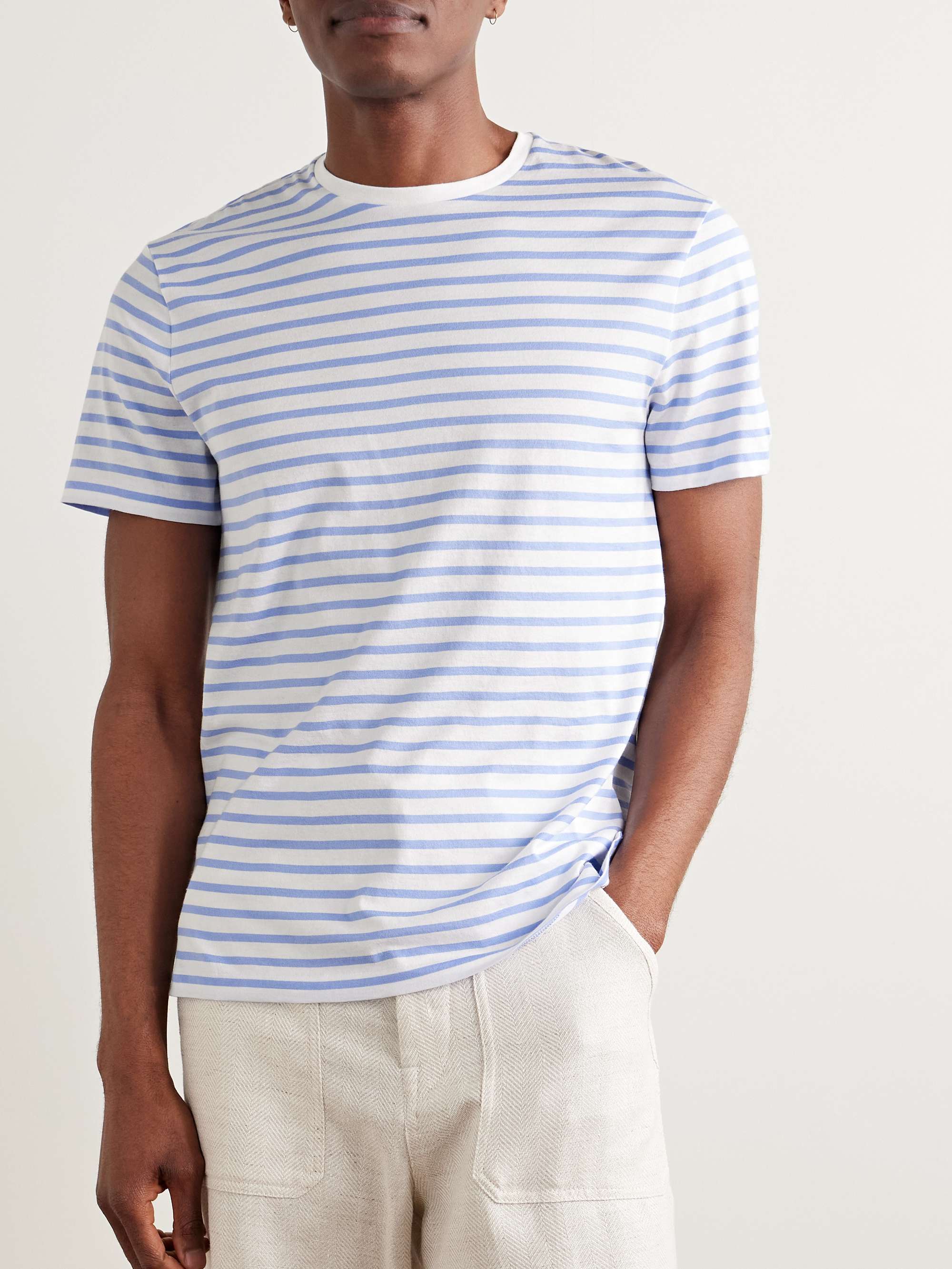 Logo-Embroidered Striped Cotton-Lisle T-Shirt view