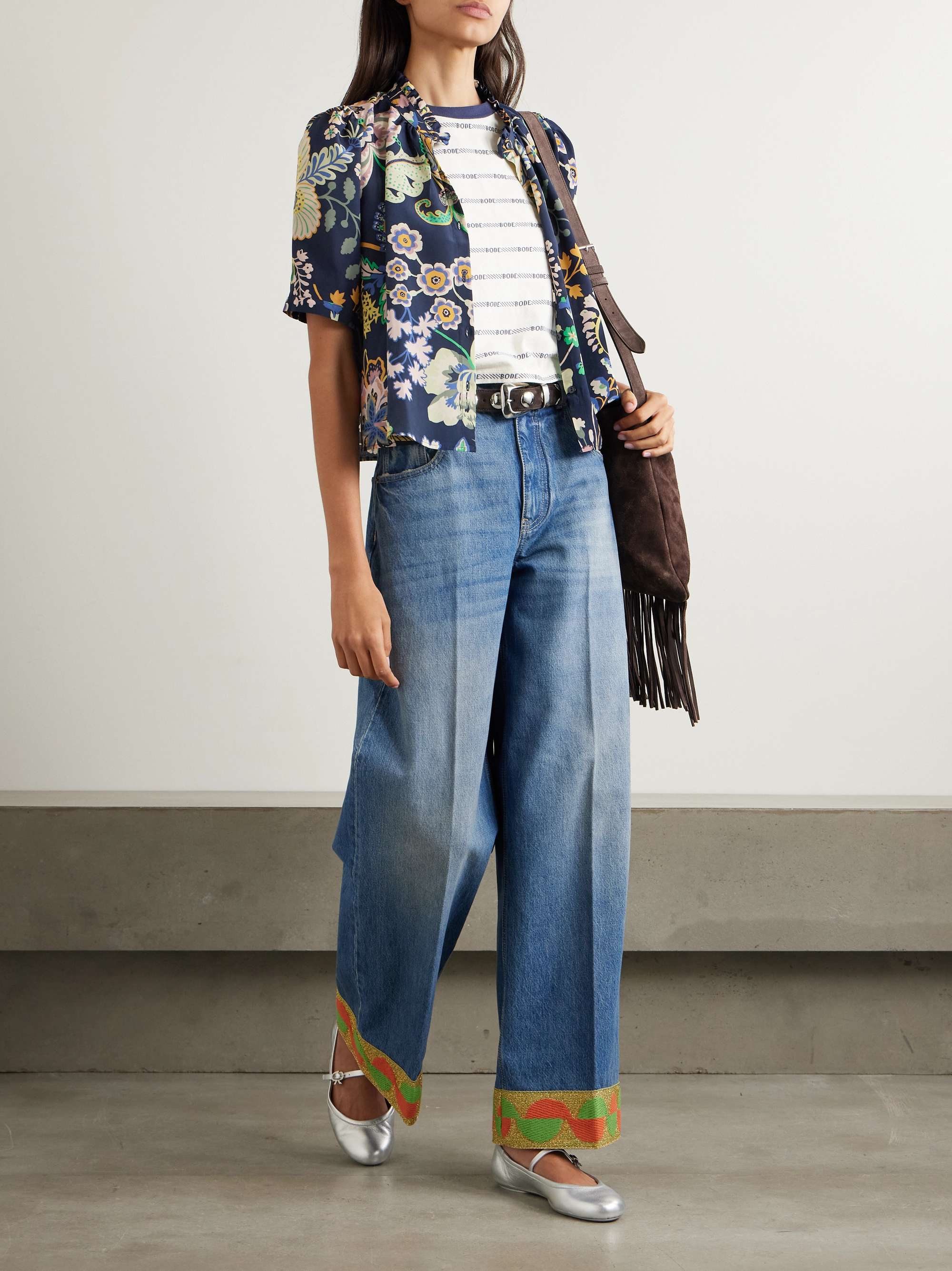 Winn cropped printed silk crepe de chine shirt view
