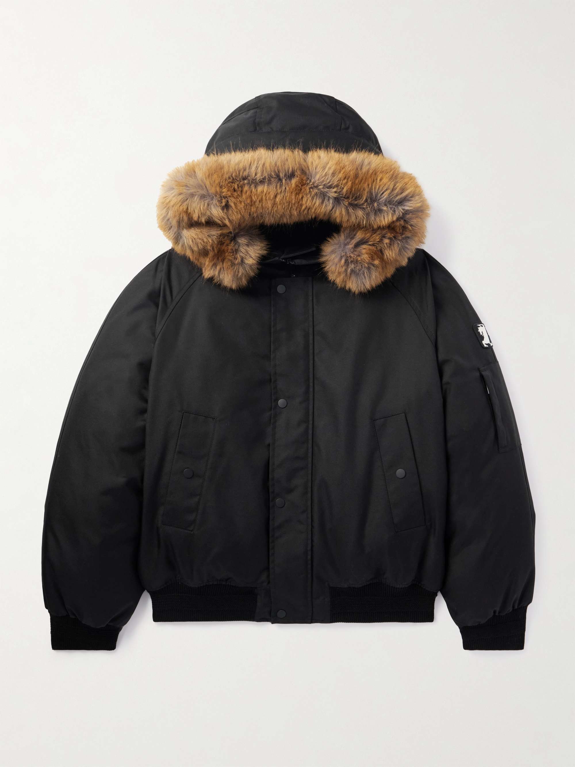 Faux Fur-Trimmed Shell Down Hooded Bomber Jacket view