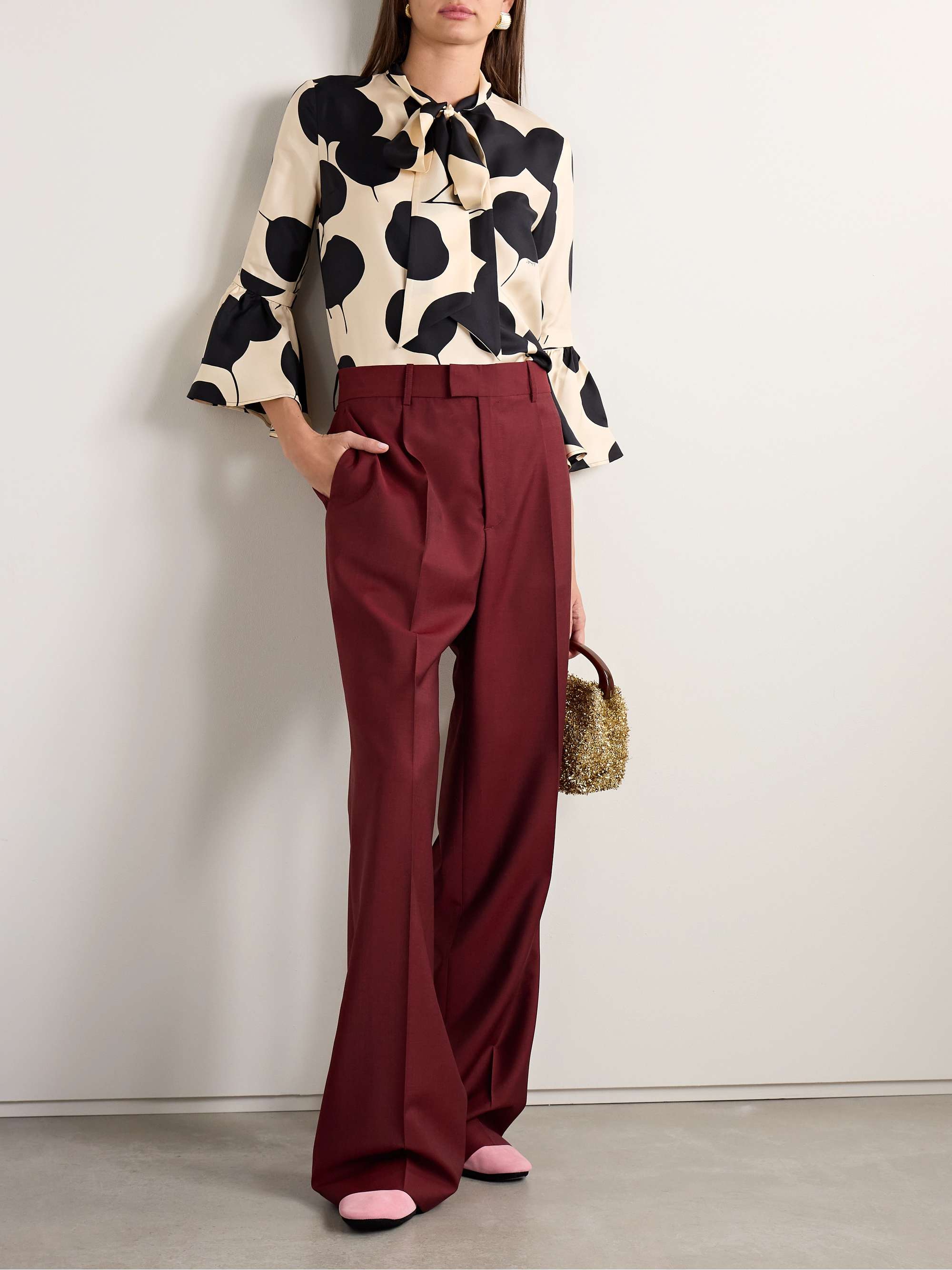 Happy Wrist tie-detailed printed silk-twill blouse view
