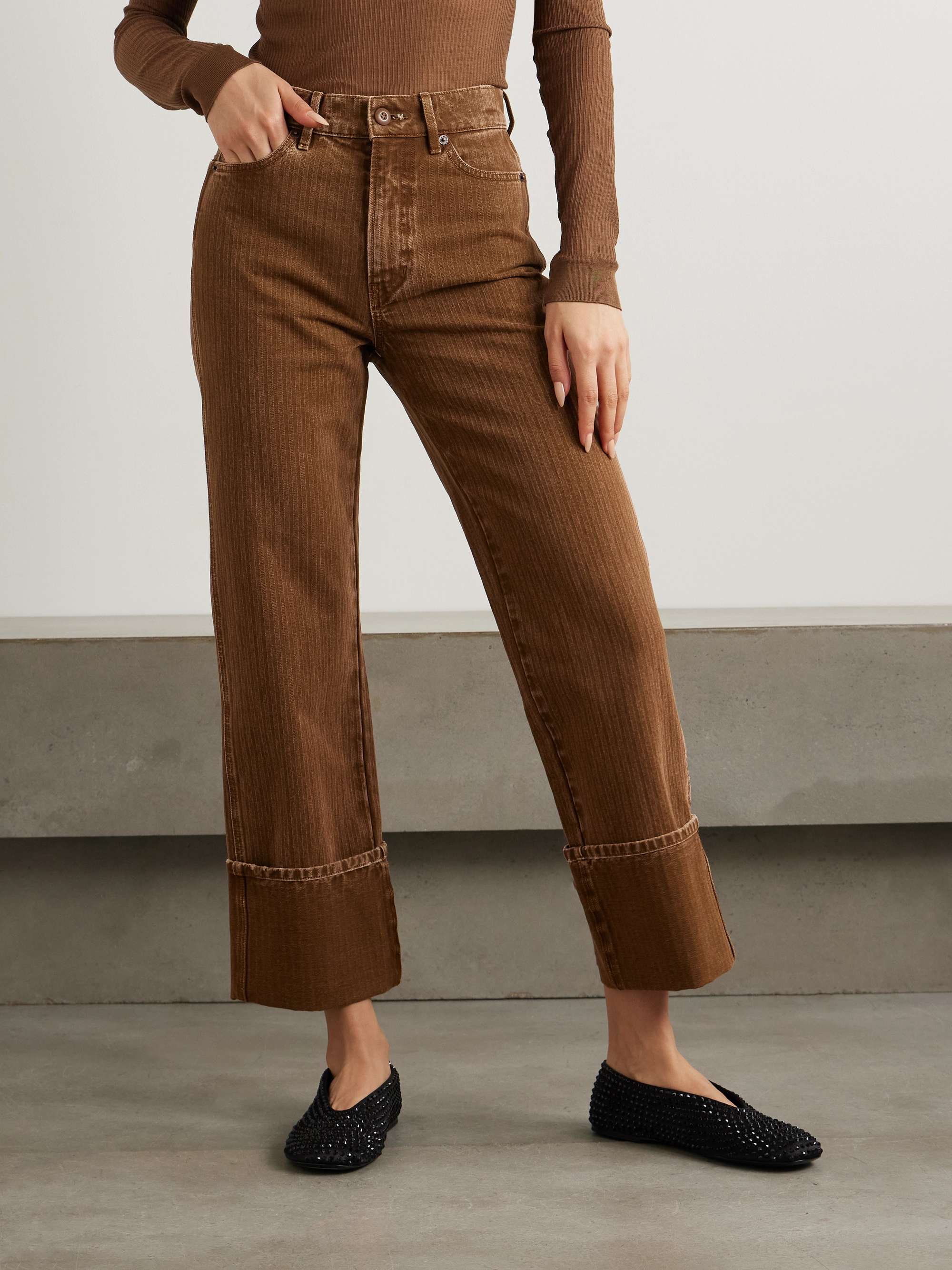Dylan herringbone cotton-twill straight-leg pants view