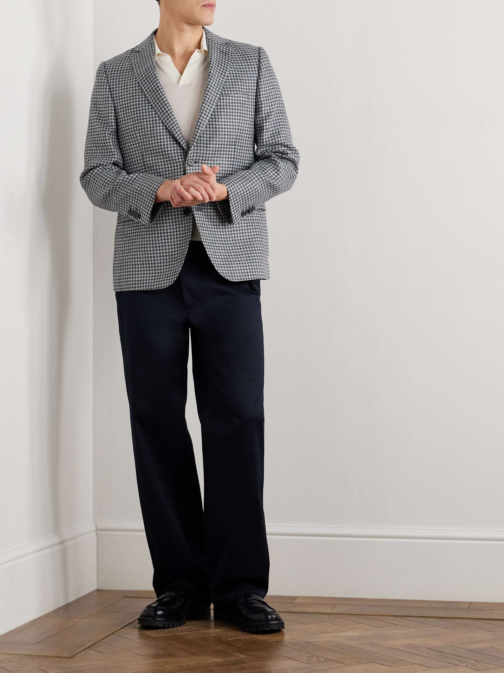 375 Gingham Linen and Wool-Blend Blazer view