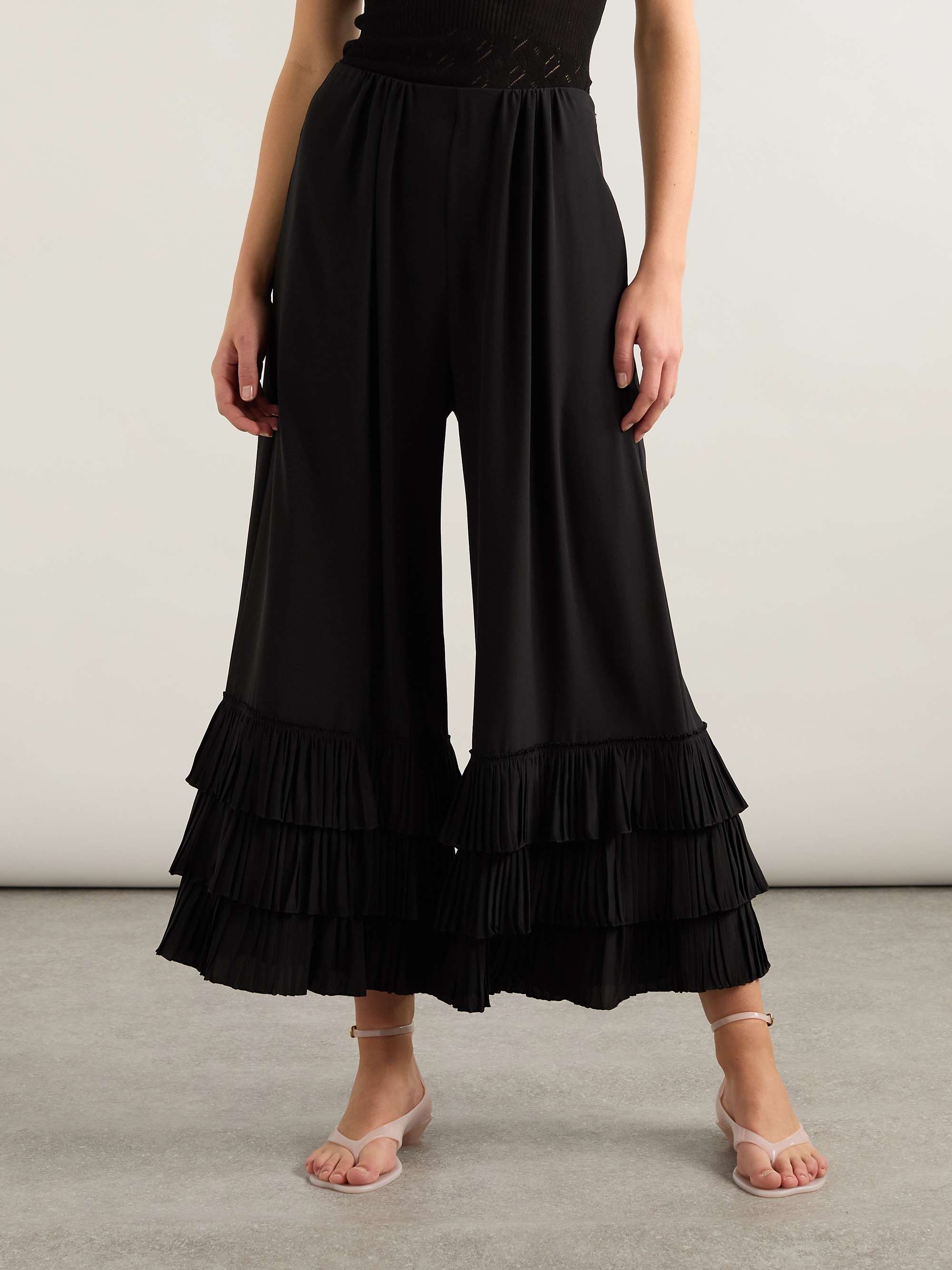 Ruffled silk crepe de chine wide-leg pants view