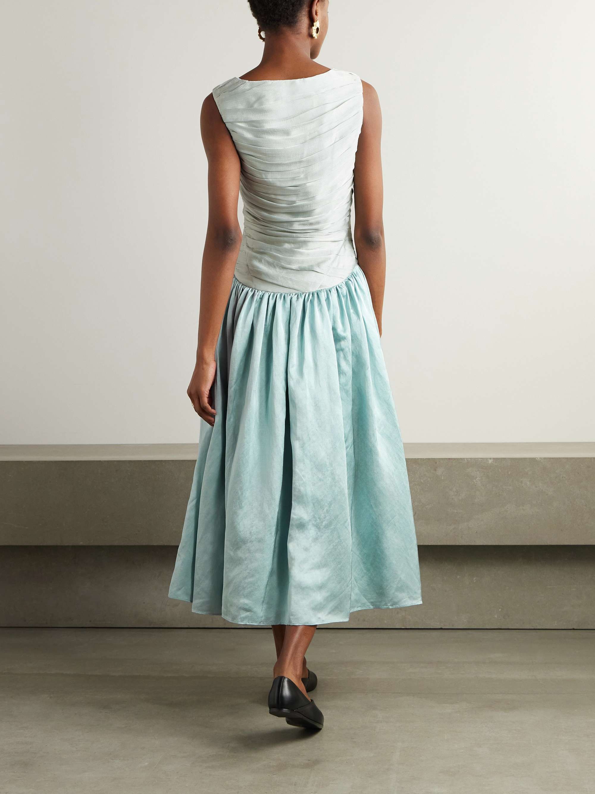 Ora pleated gathered chiffon and dupioni midi dress view