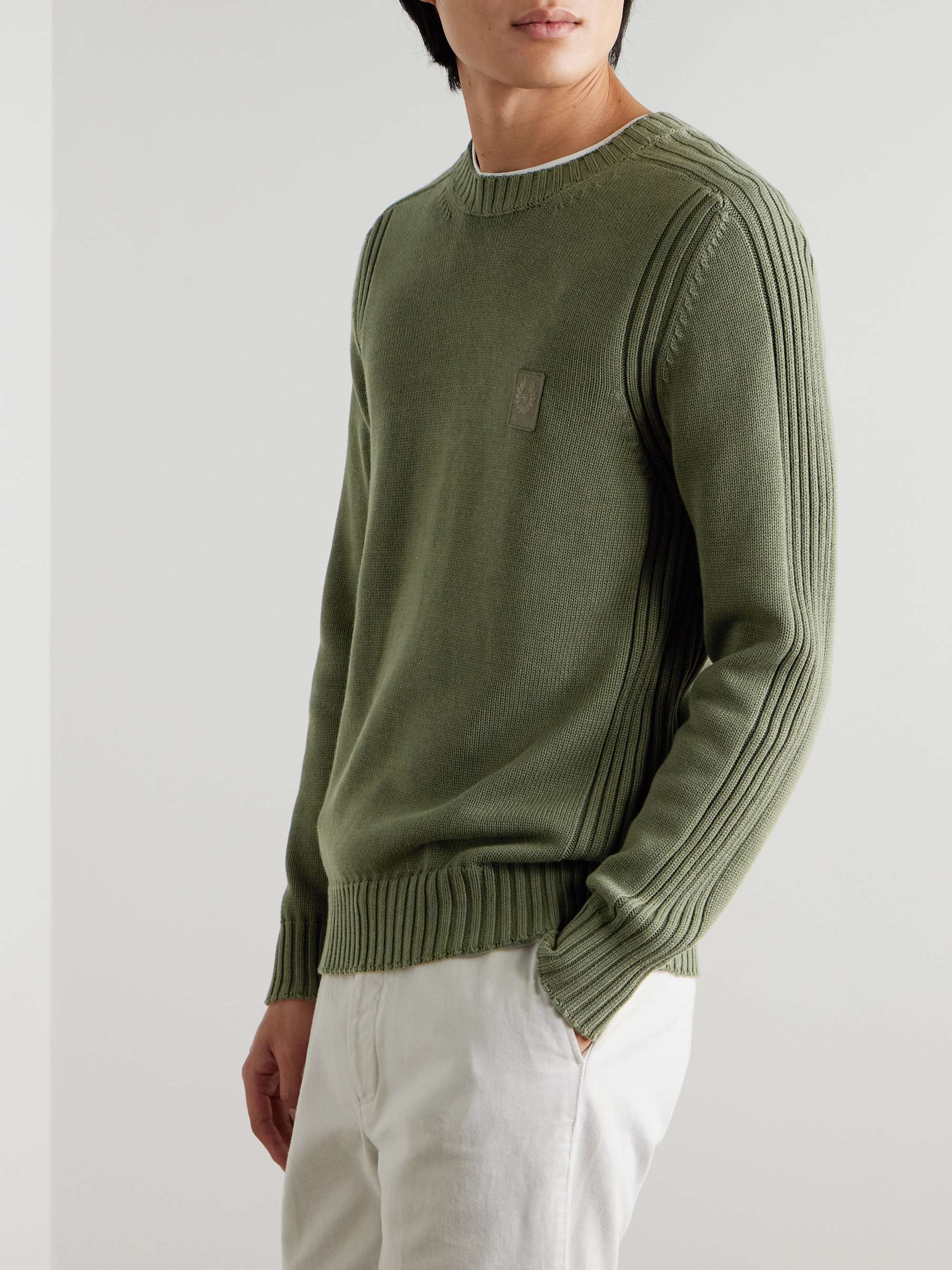 Watch Logo-Appliquéd Ribbed Cotton Sweater view