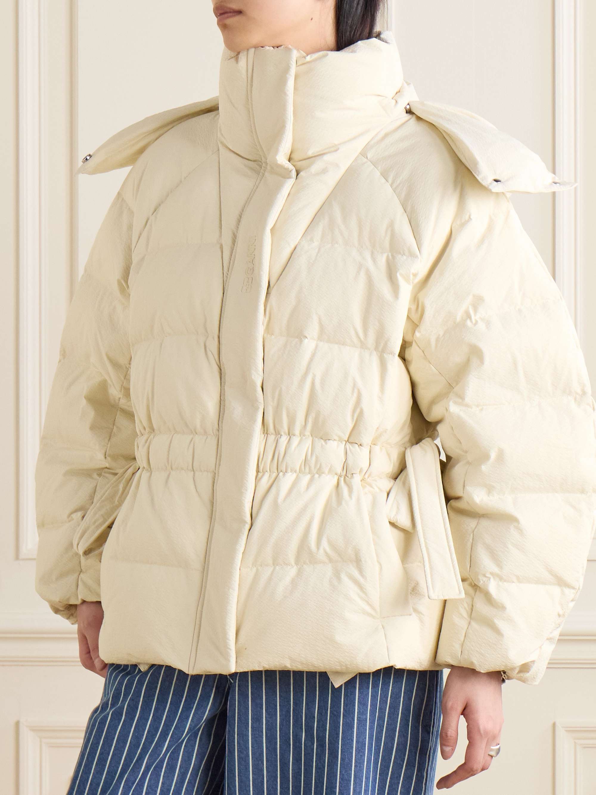 Oversized quilted padded tech-seersucker hooded jacket view