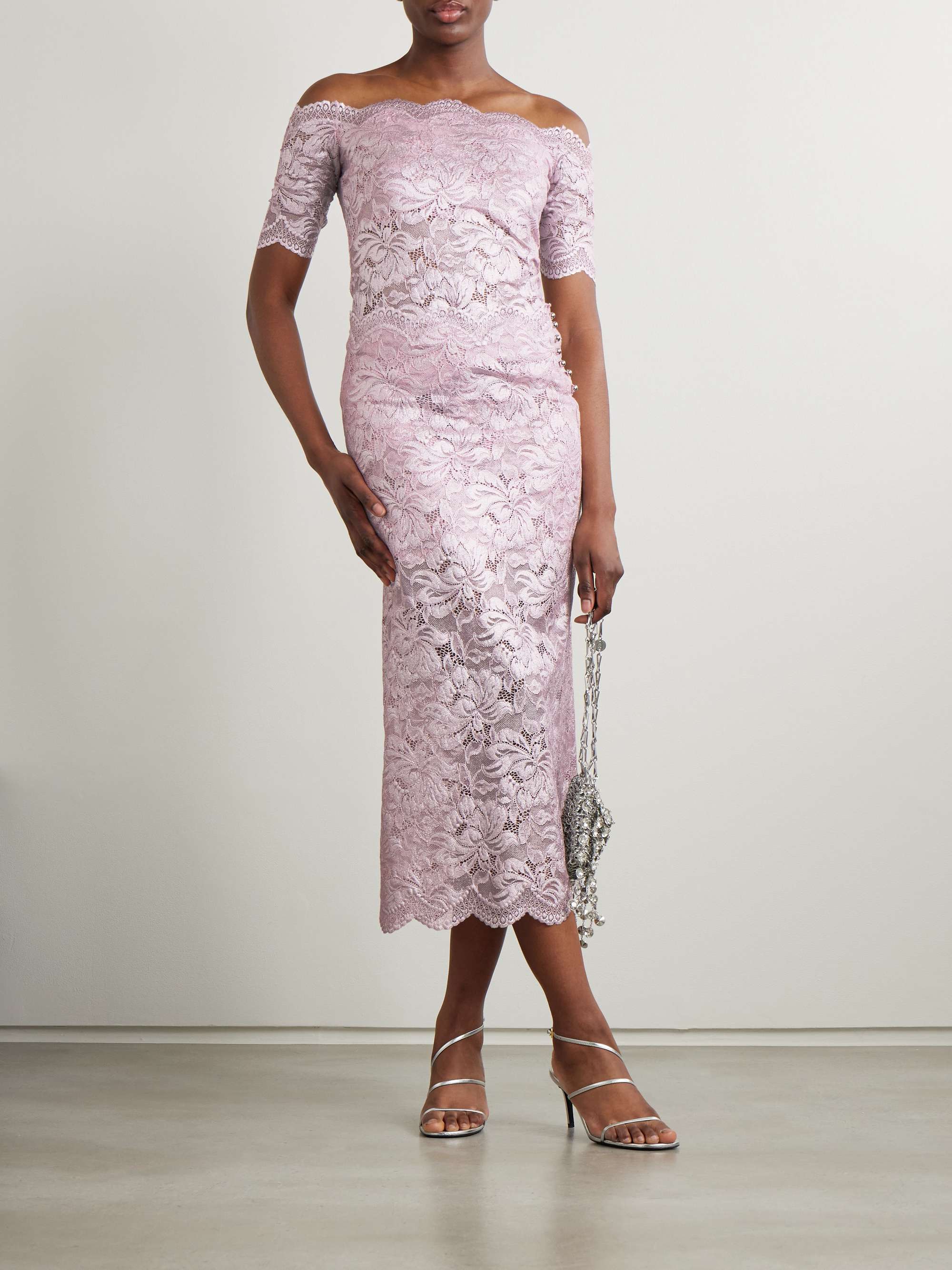 Scalloped metallic stretch-lace midi skirt view