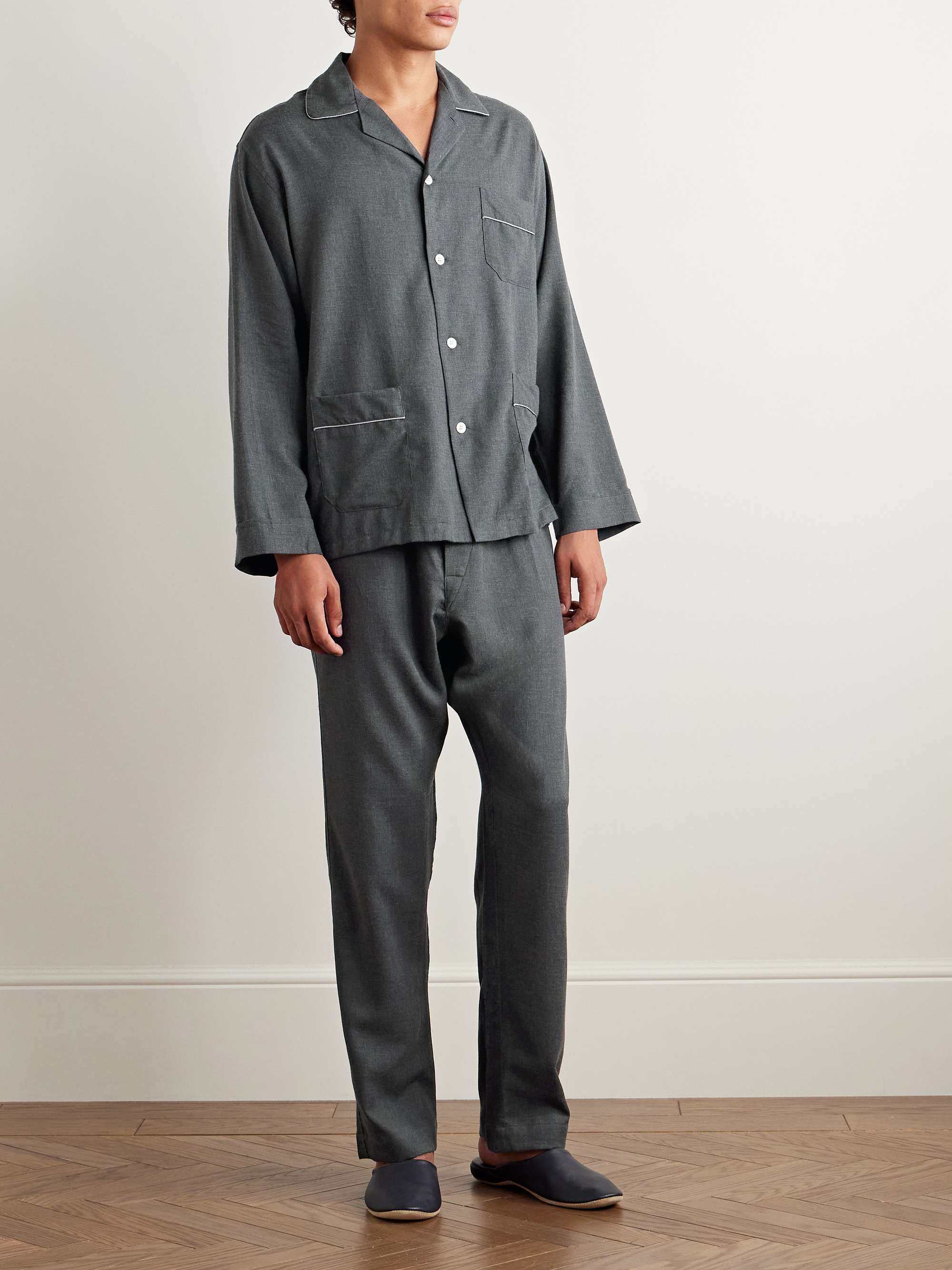Camp-Collar Cotton and Cashmere-Blend Twill Pyjama Set view