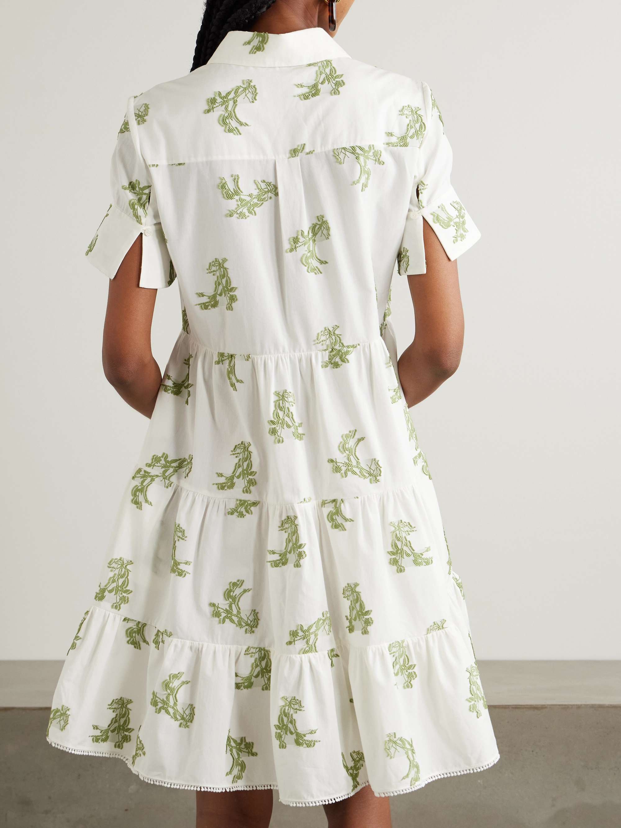Embroidered gathered fil coupé cotton mini dress view