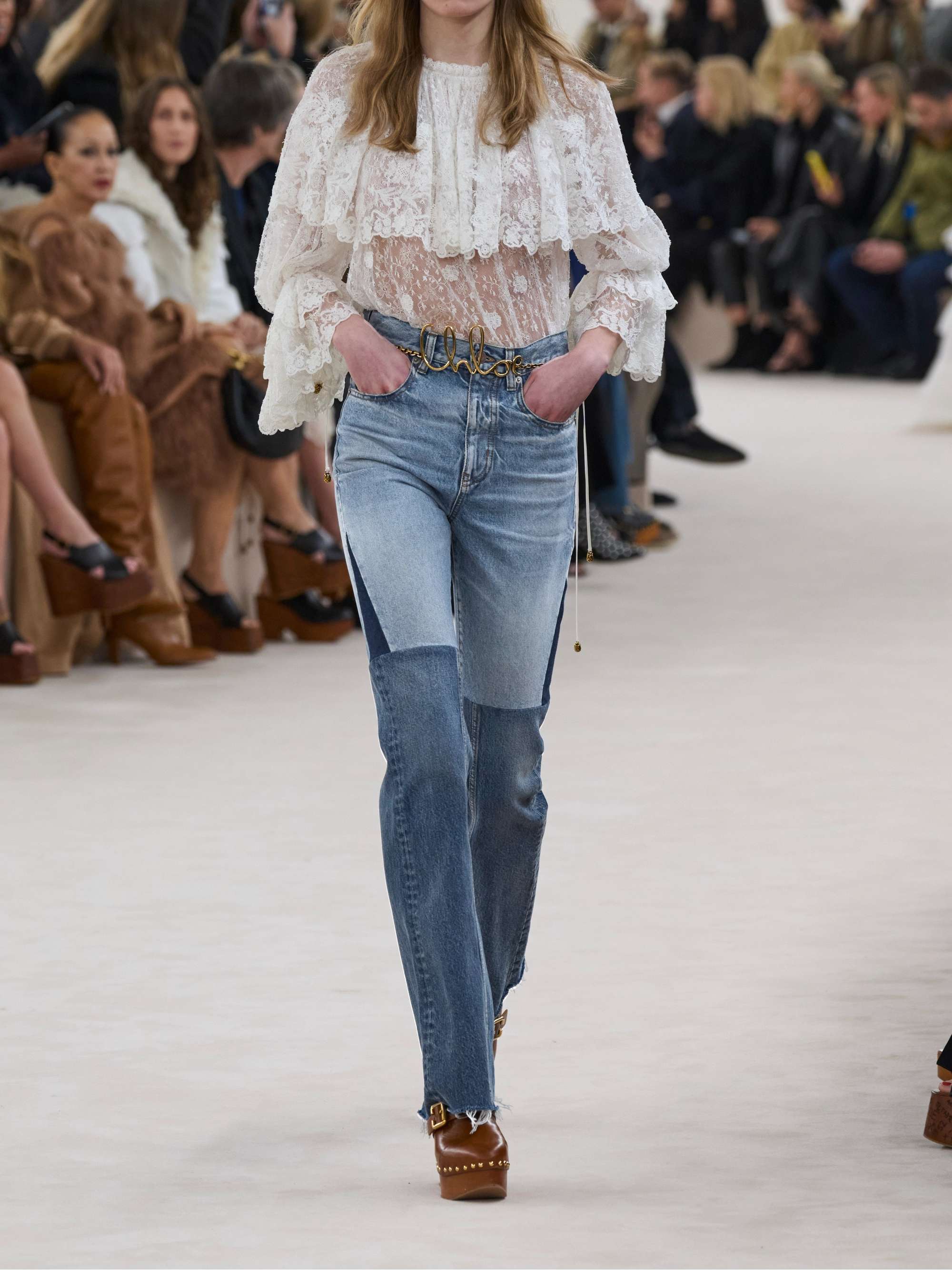 Patchwork mid-rise flared jeans view