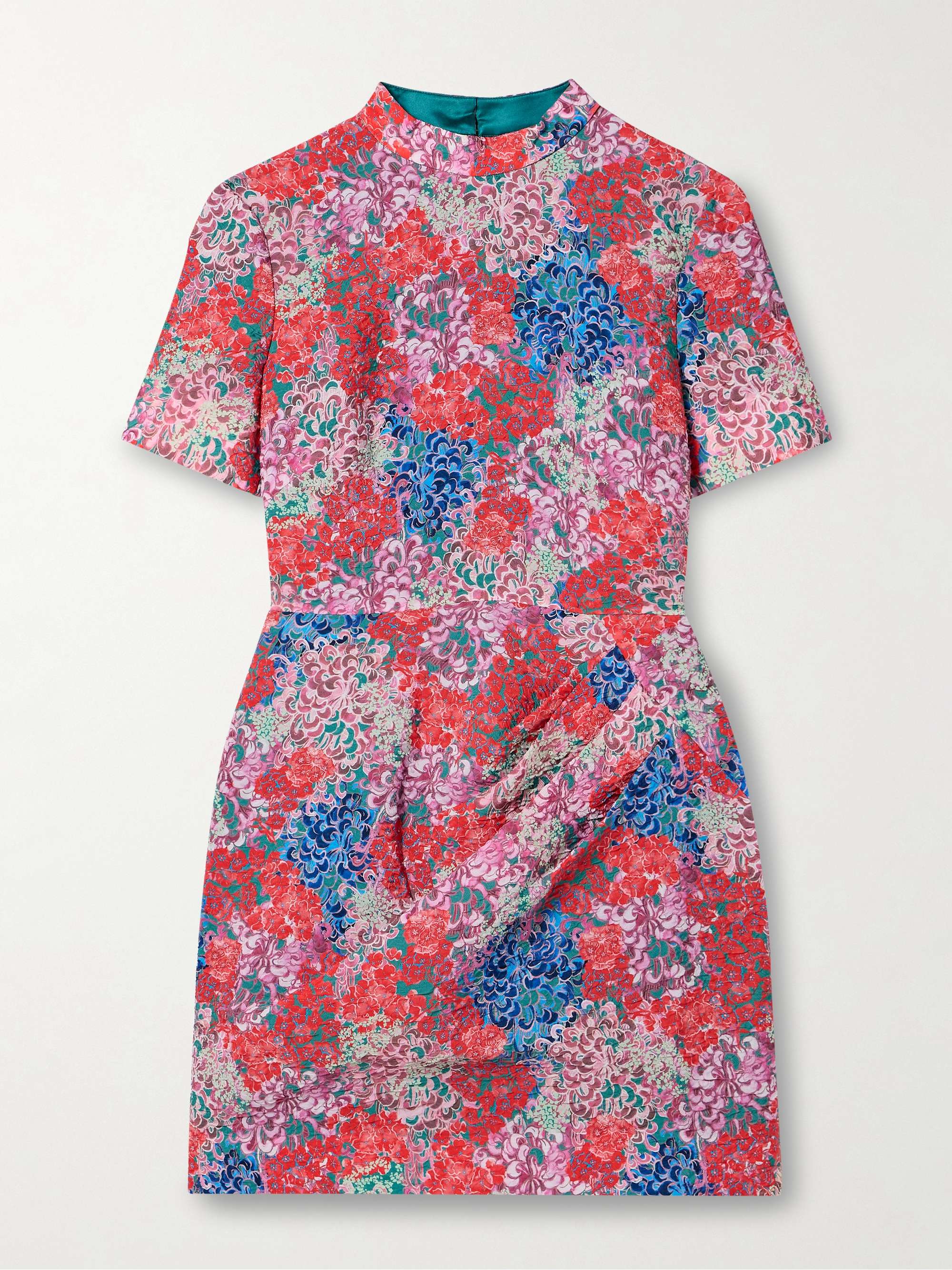 Draped floral-print cloqué mini dress view