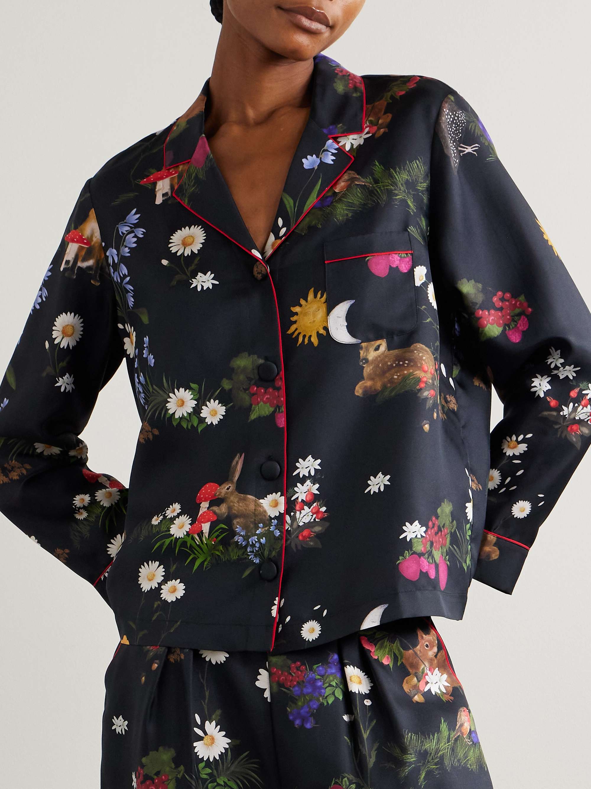 Fee piped printed silk pajama shirt view