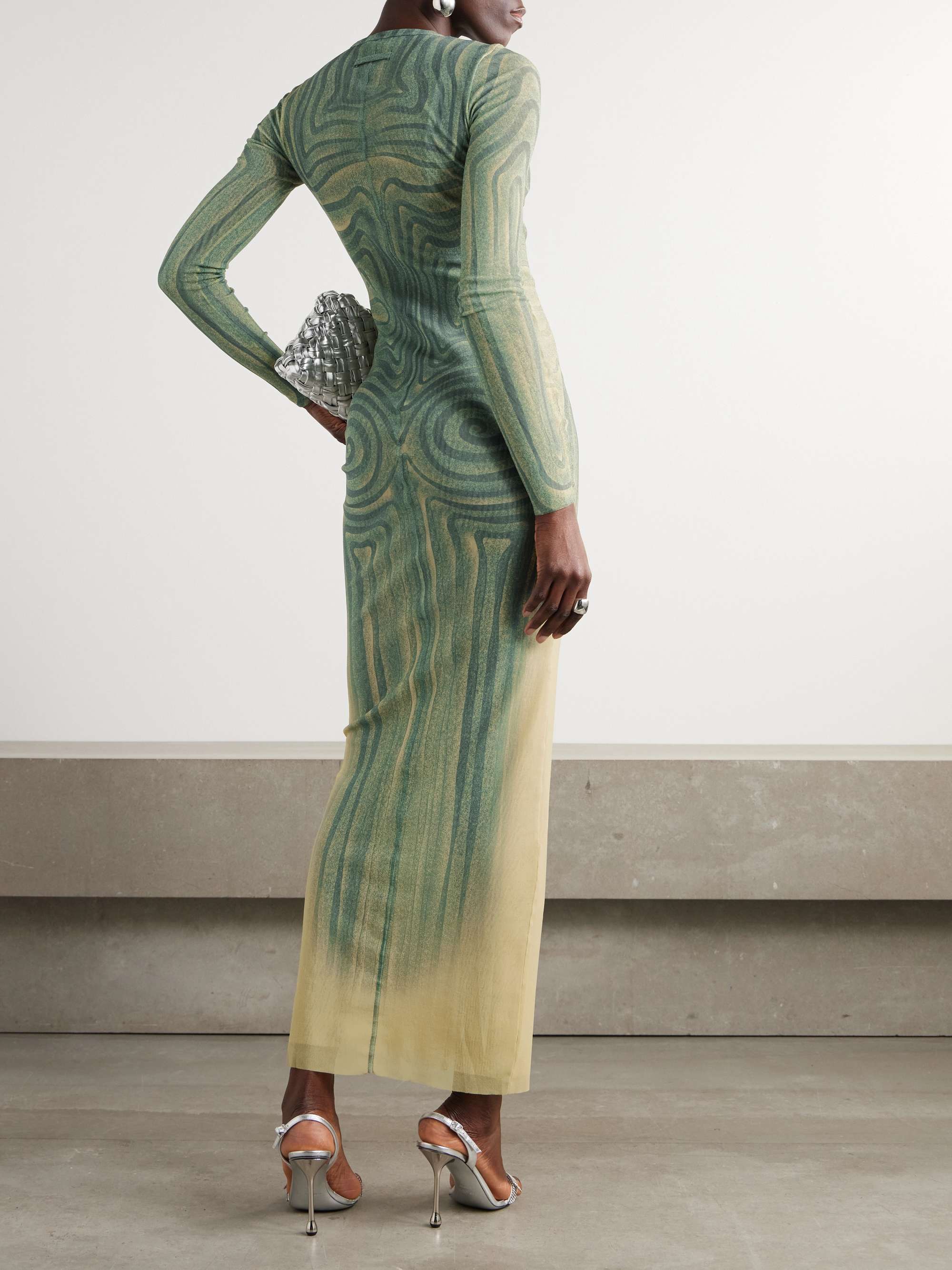 Printed mesh maxi dress view